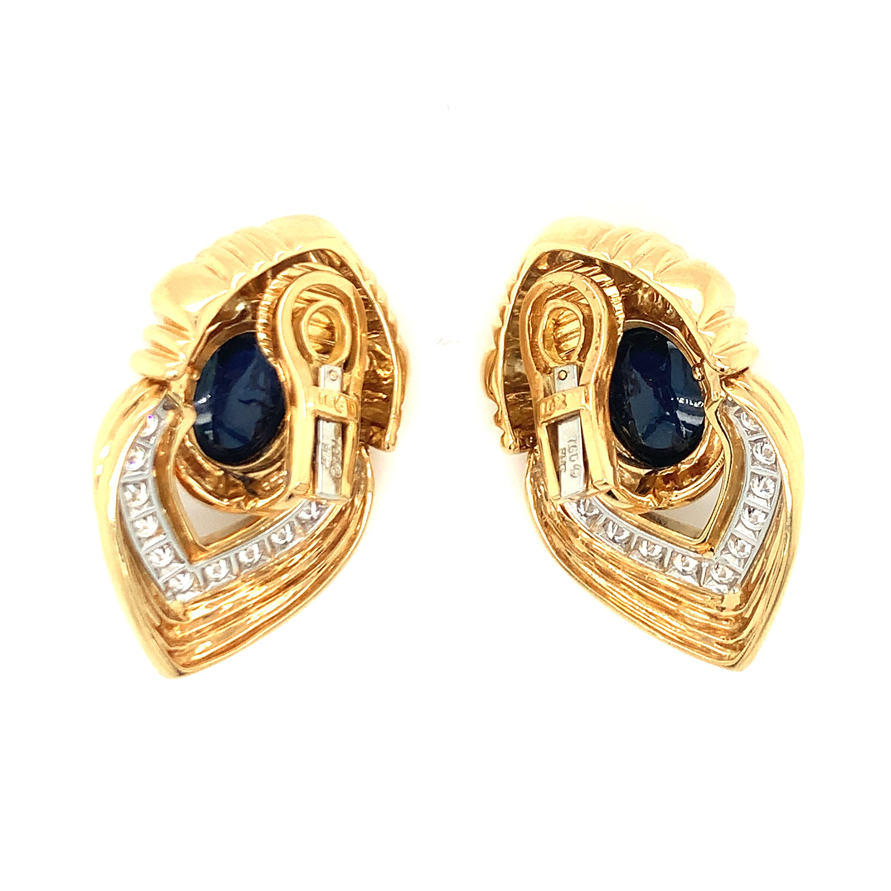 Sapphire and Diamond Platinum and 18k Gold Earclips