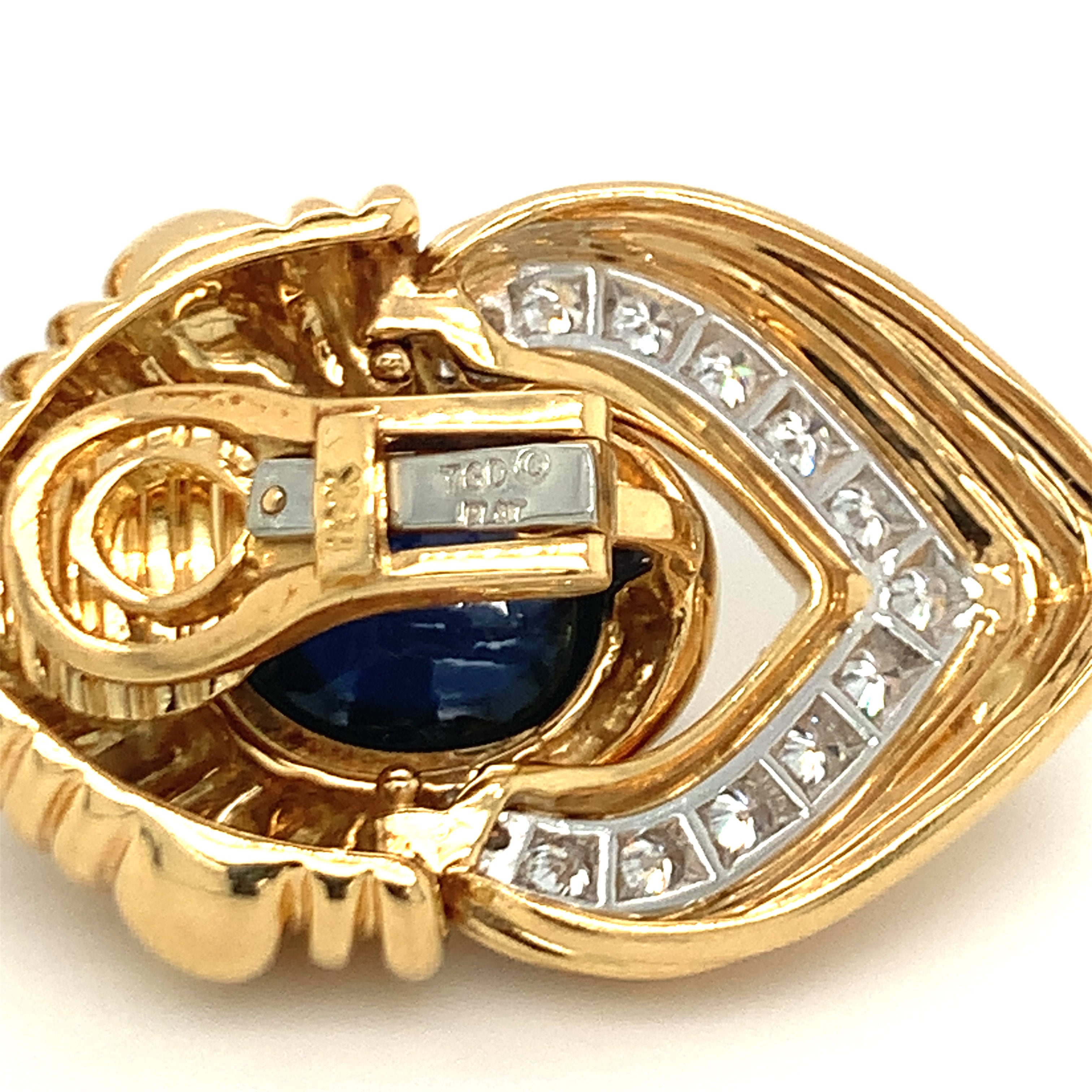 Sapphire and Diamond Platinum and 18k Gold Earclips