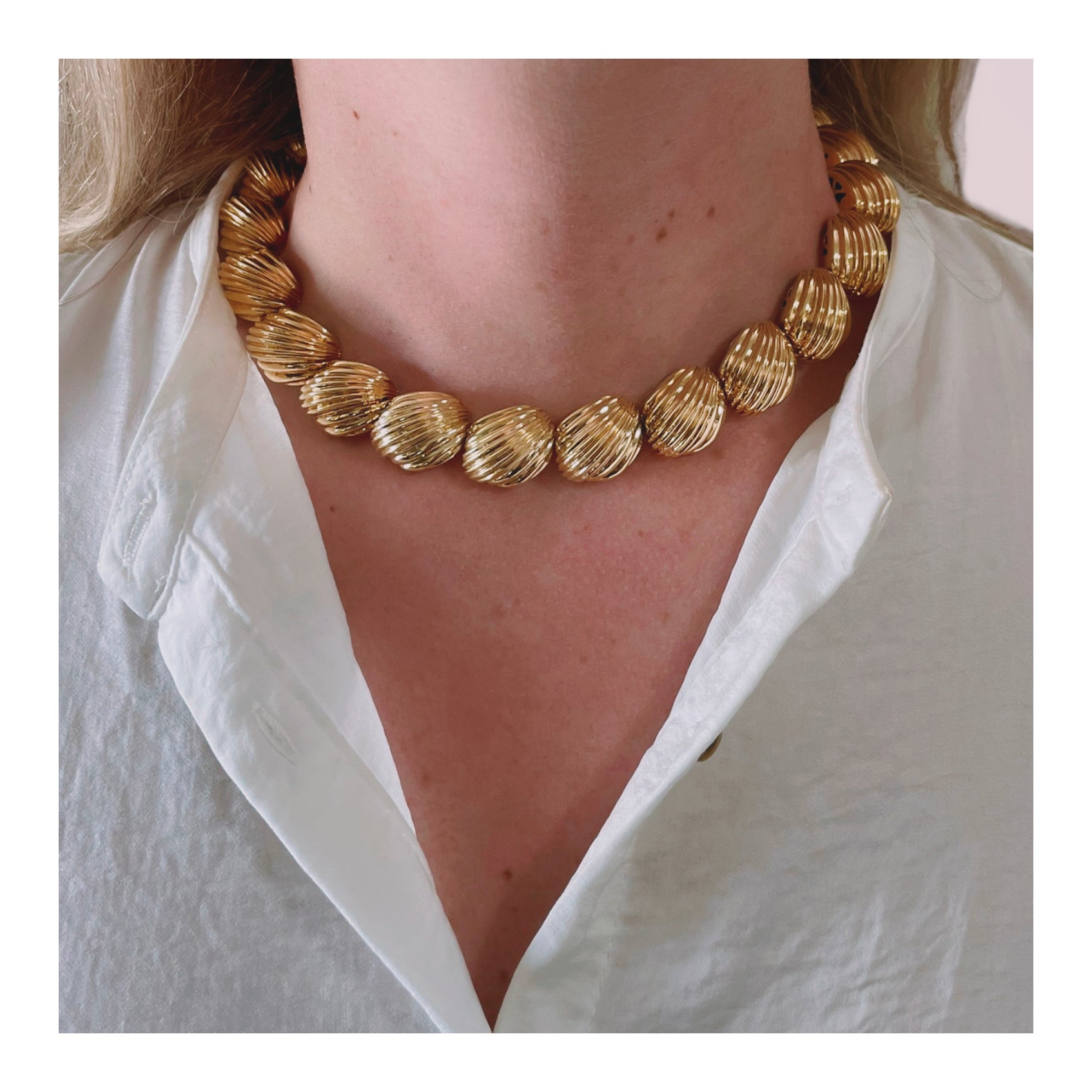 Shell Link 18K Yellow Gold Necklace by Hammerman Brothers