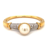 South Sea Pearl and Diamond 18k Yellow Gold Bangle, circa 1970s