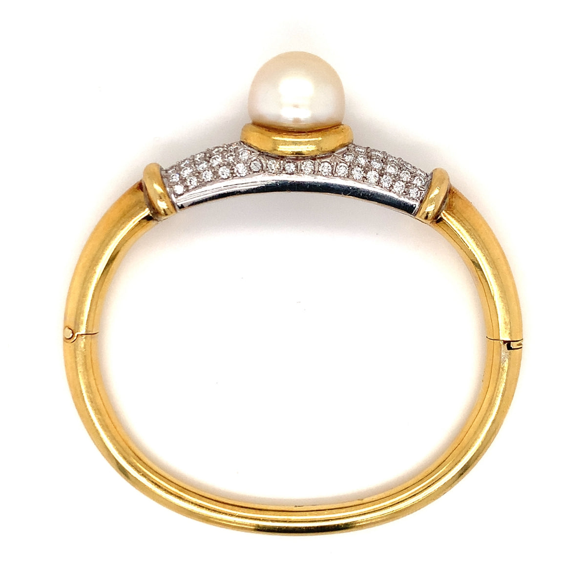 South Sea Pearl and Diamond 18k Yellow Gold Bangle, circa 1970s