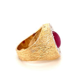 Star Ruby and Diamond 18k Yellow Gold Ring, circa 1960s