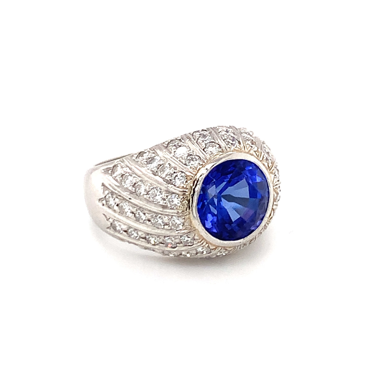 Tanzanite and Diamond Platinum Ring, circa 1970s