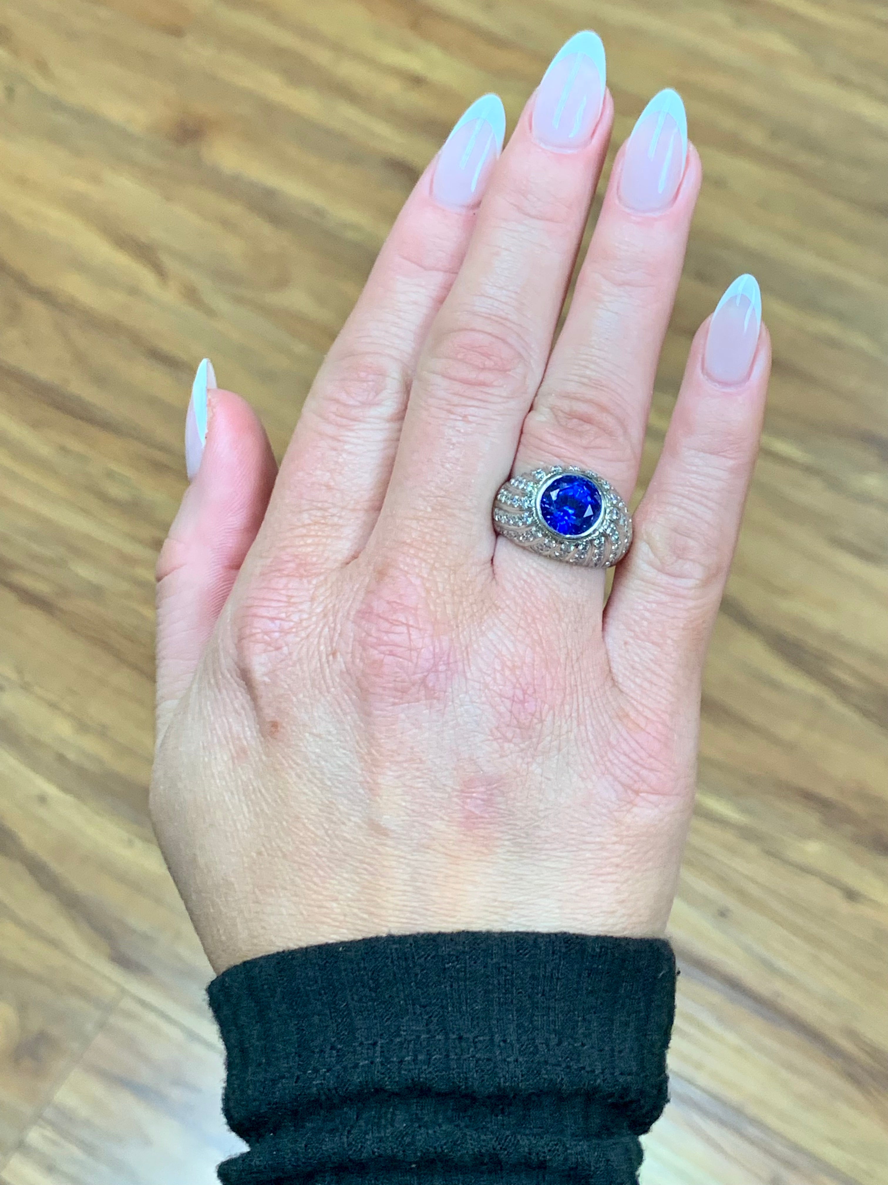 Tanzanite and Diamond Platinum Ring, circa 1970s