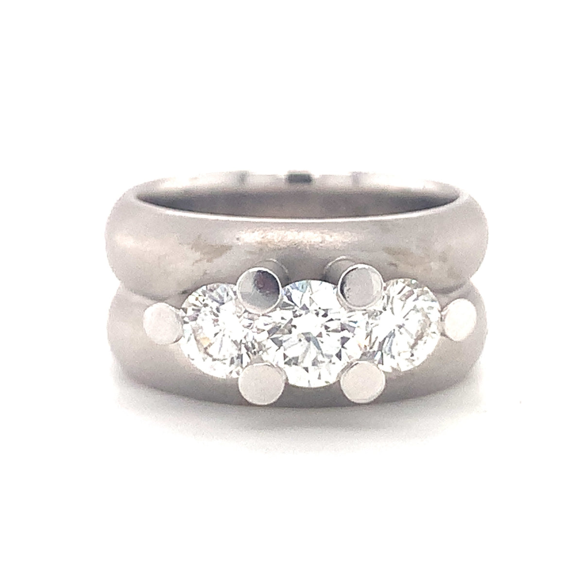 Three-Stone Diamond 14k White Gold Ring, circa 1980s