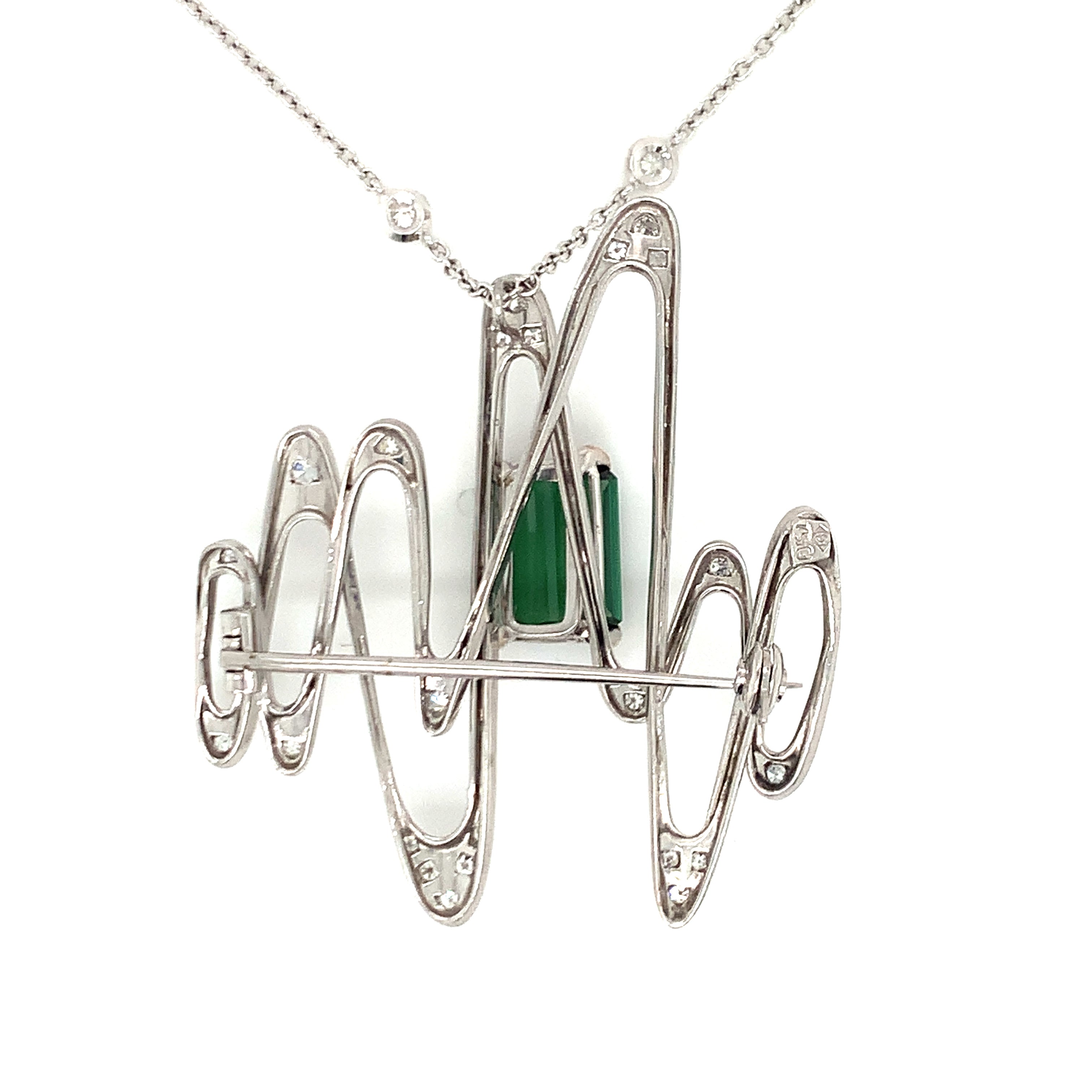 Tourmaline and Diamond 18K White Gold Brooch / Pendant