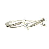 Victorian 14K White Gold Diamond and Pearl Bangle