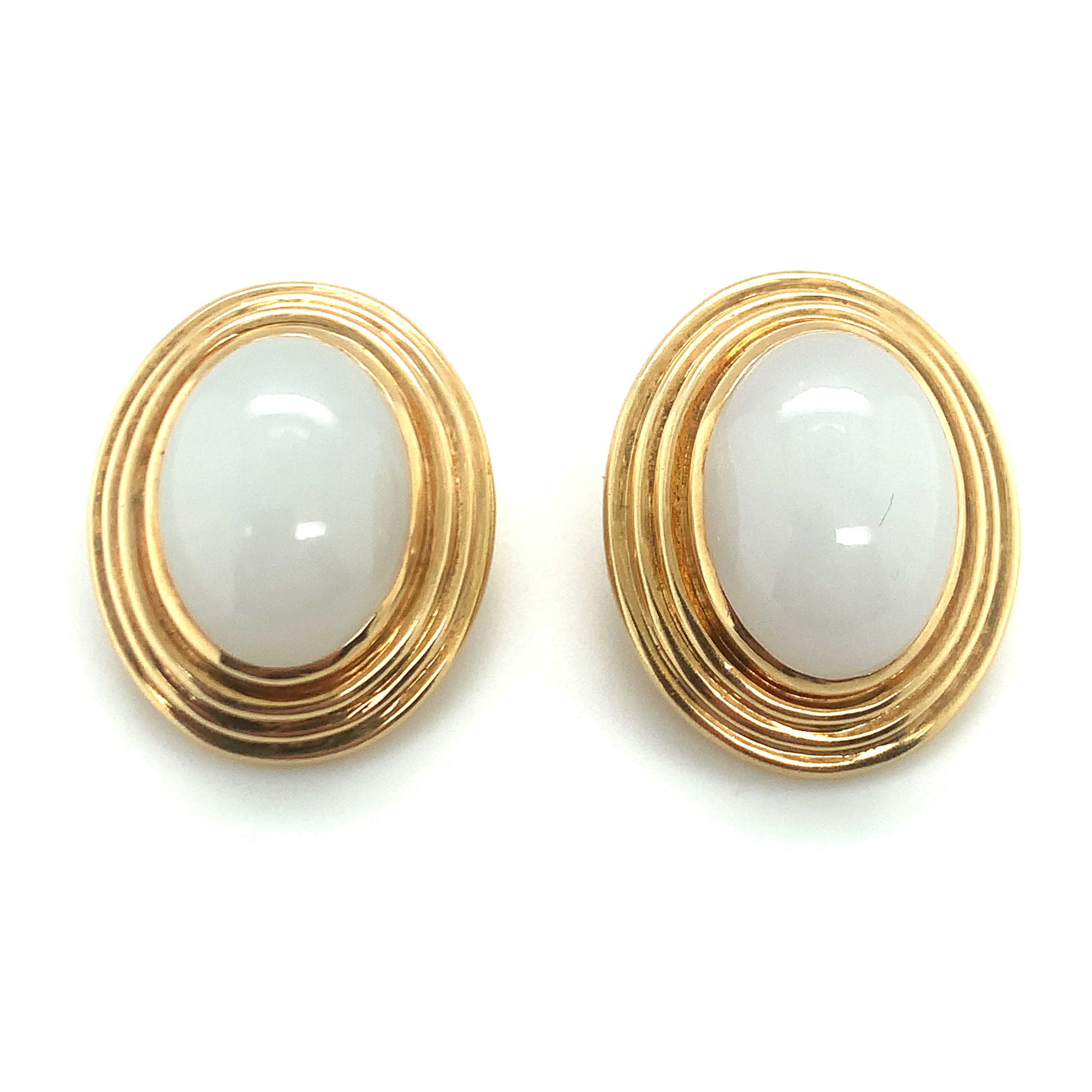 White Jadeite Jade 18K Gold Earclips by Gumps