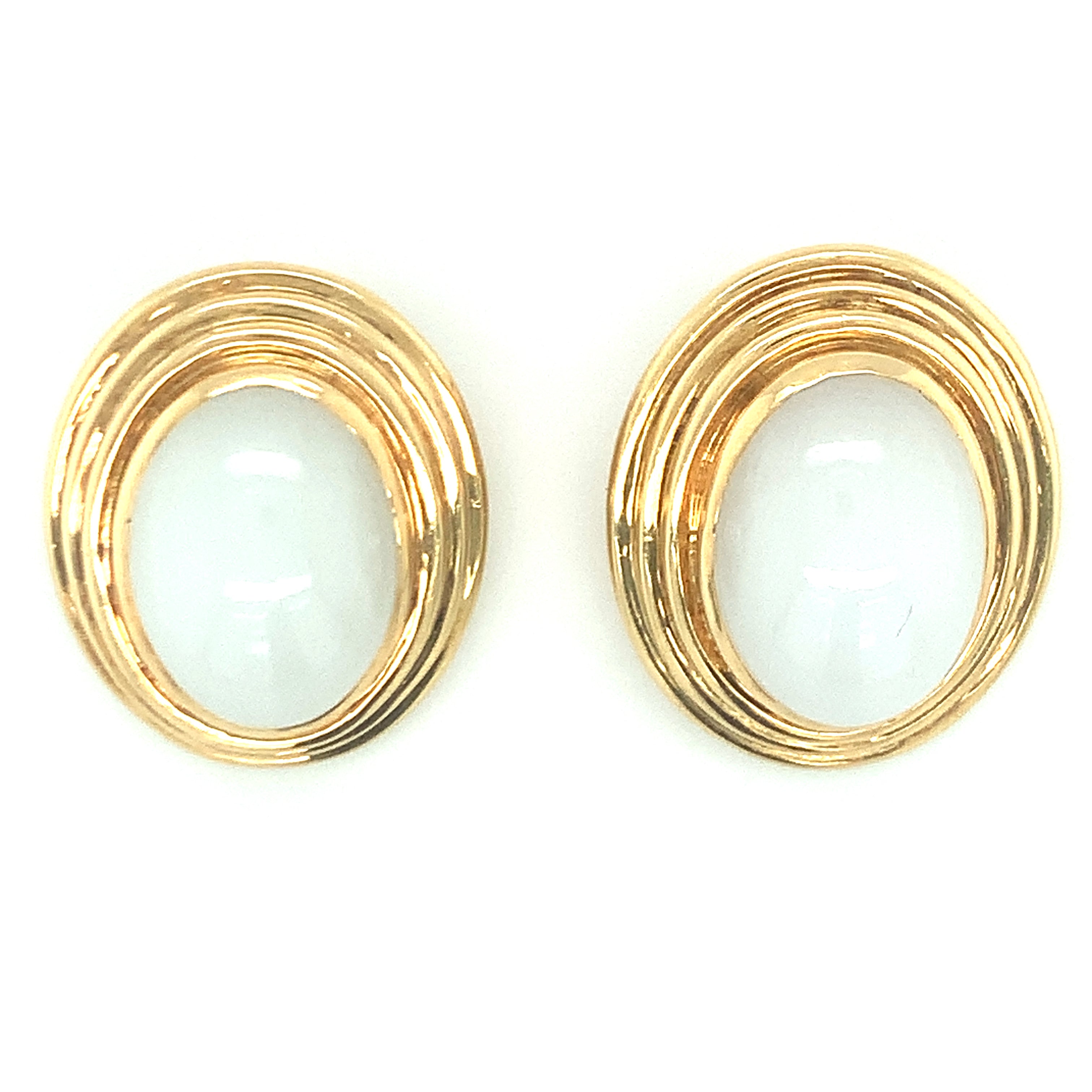 White Jadeite Jade 18K Gold Earclips by Gumps