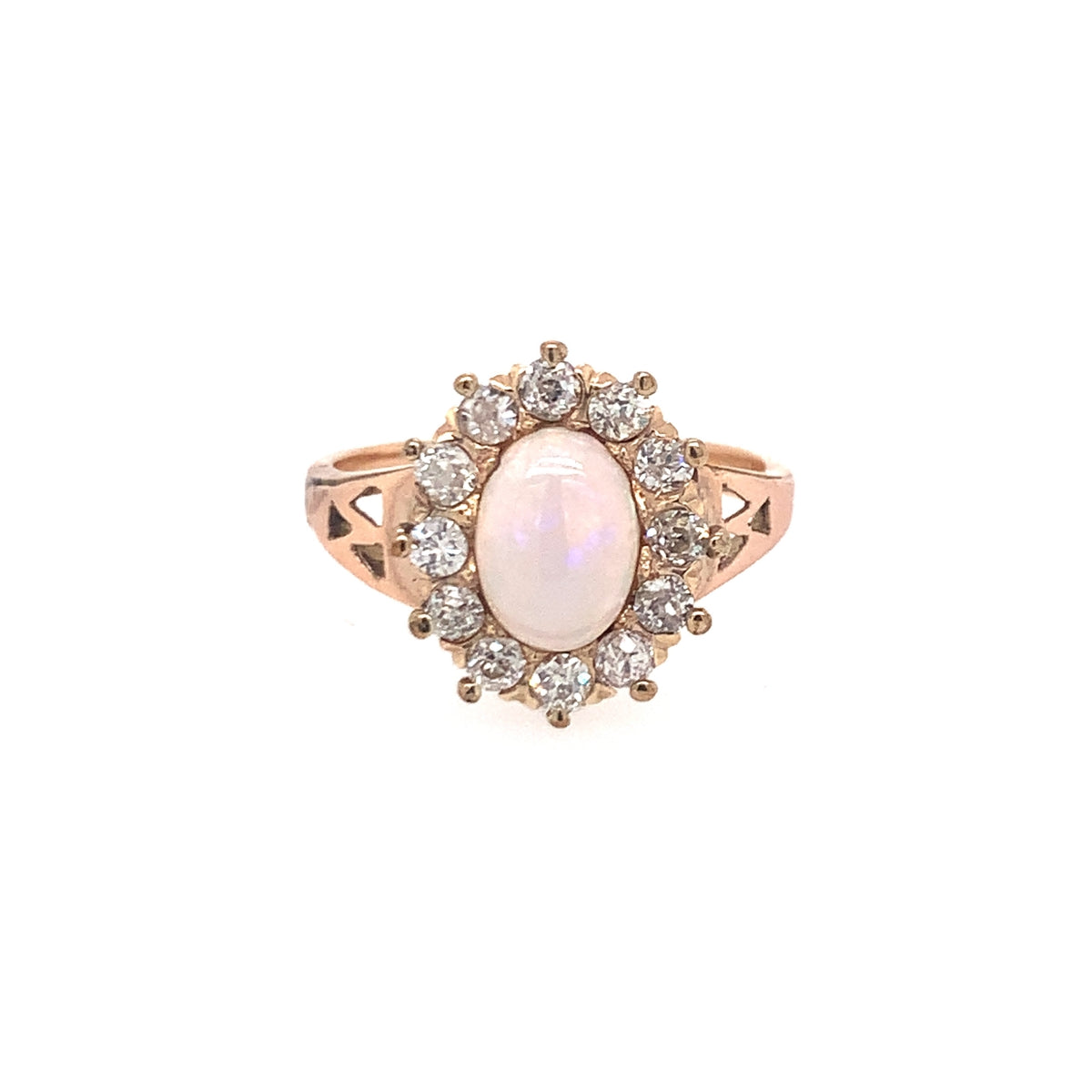 White Opal and Diamond 14K Yellow Gold Ring, circa 1960s