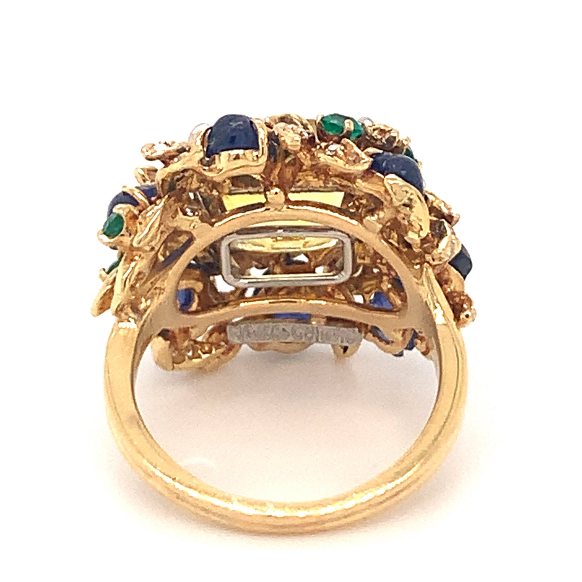Yellow Sapphire and Multi-Gem Gold Cocktail Ring by Julius Cohen, circa 1970s