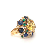 Yellow Sapphire and Multi-Gem Gold Cocktail Ring by Julius Cohen, circa 1970s