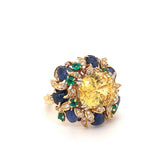 Yellow Sapphire and Multi-Gem Gold Cocktail Ring by Julius Cohen, circa 1970s