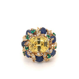 Yellow Sapphire and Multi-Gem Gold Cocktail Ring by Julius Cohen, circa 1970s