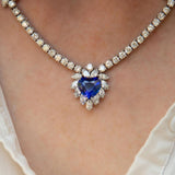 18K WHITE GOLD HEART-SHAPED SAPPHIRE AND DIAMOND NECKLACE
