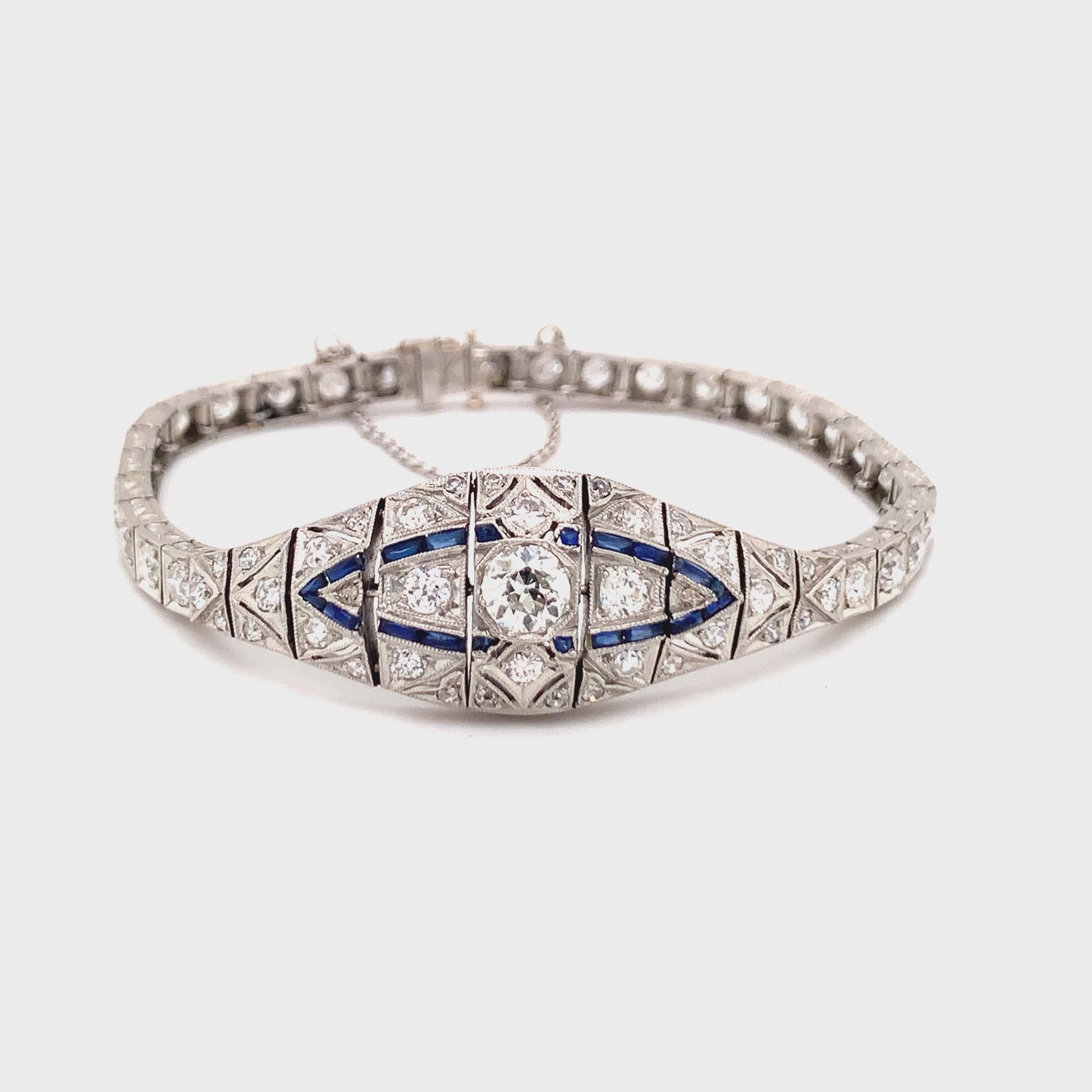 Art Deco Diamond and Sapphire Platinum Bracelet, circa 1920s