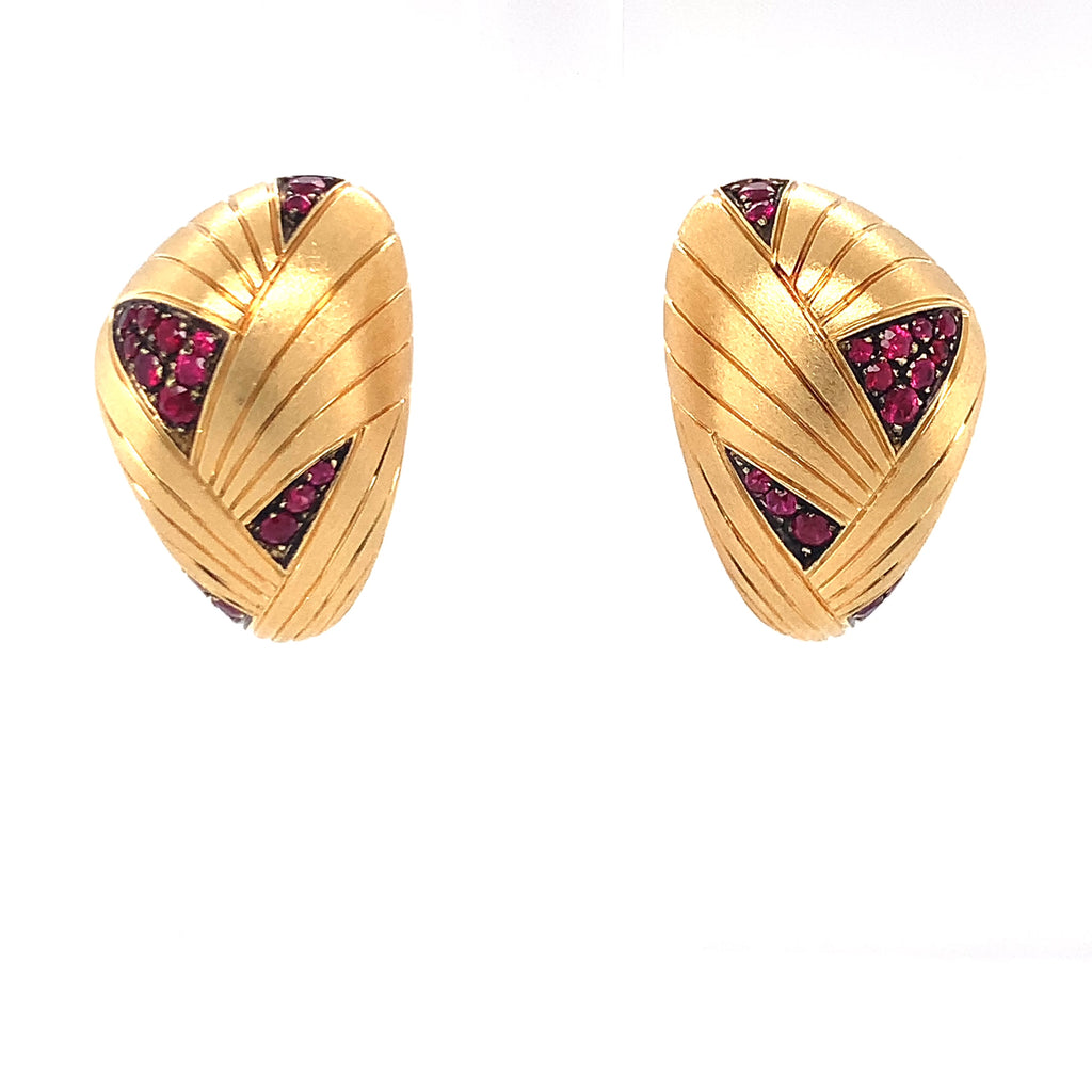 Ruby 18K Yellow Gold Earclips by Kristoph Krahenmann
