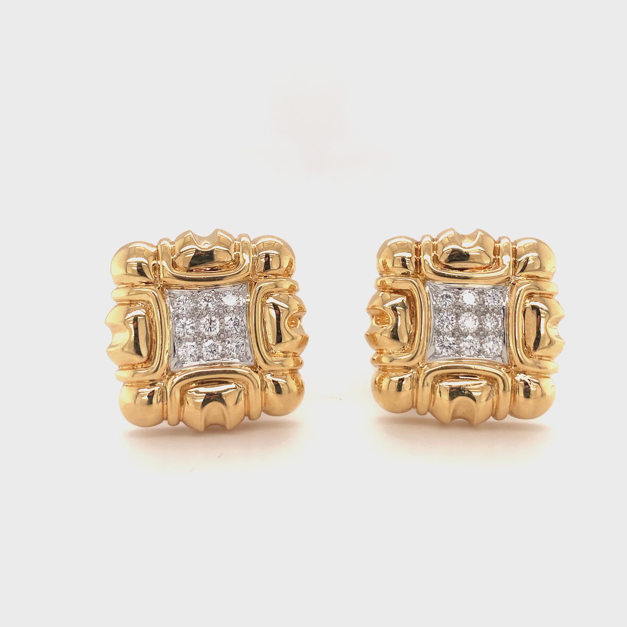 Diamond Platinum and Gold Earclips, circa 1970s