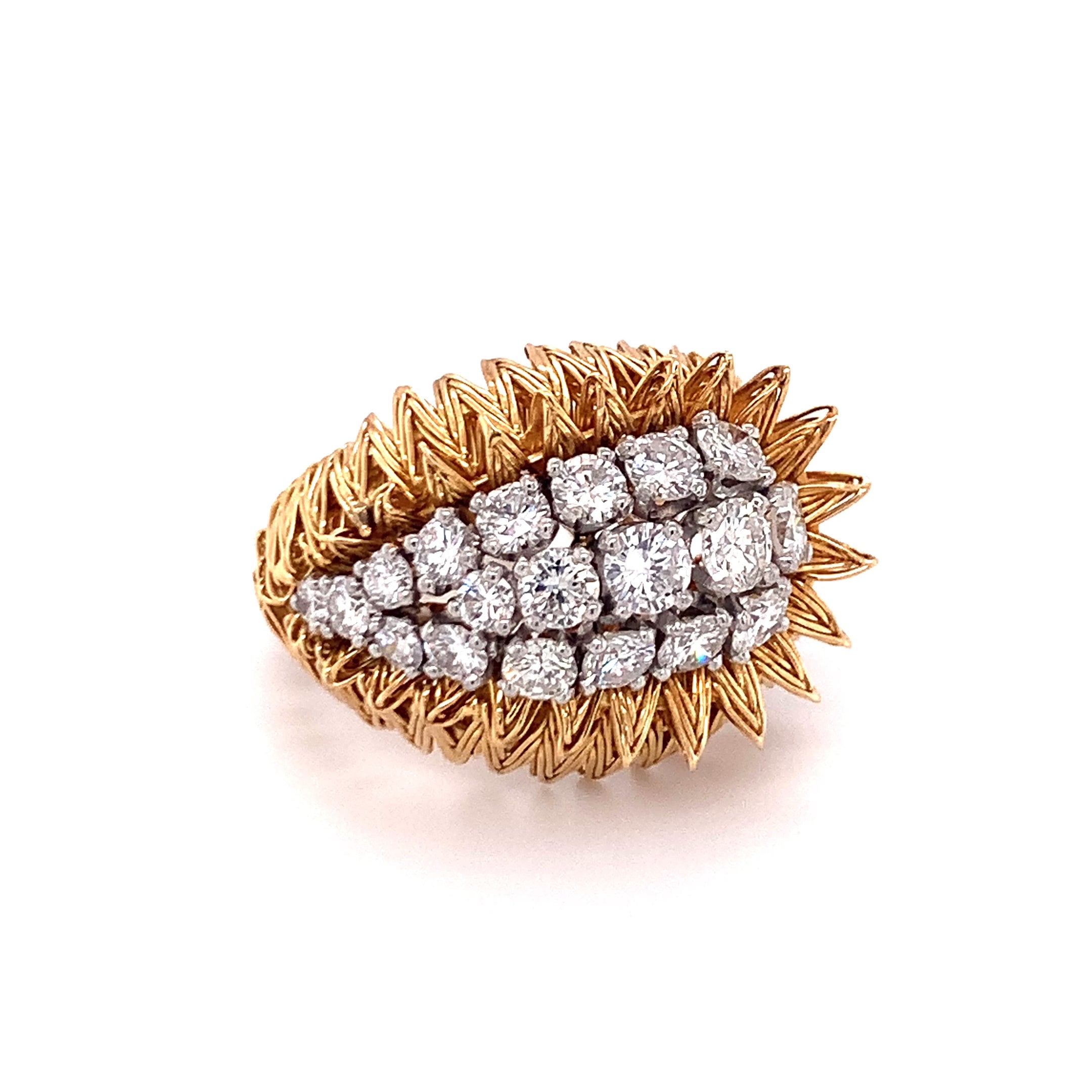 Diamond Cluster 18K Yellow Gold Ring, circa 1960s