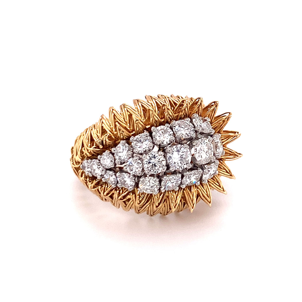 Diamond Cluster 18K Yellow Gold Ring, circa 1960s