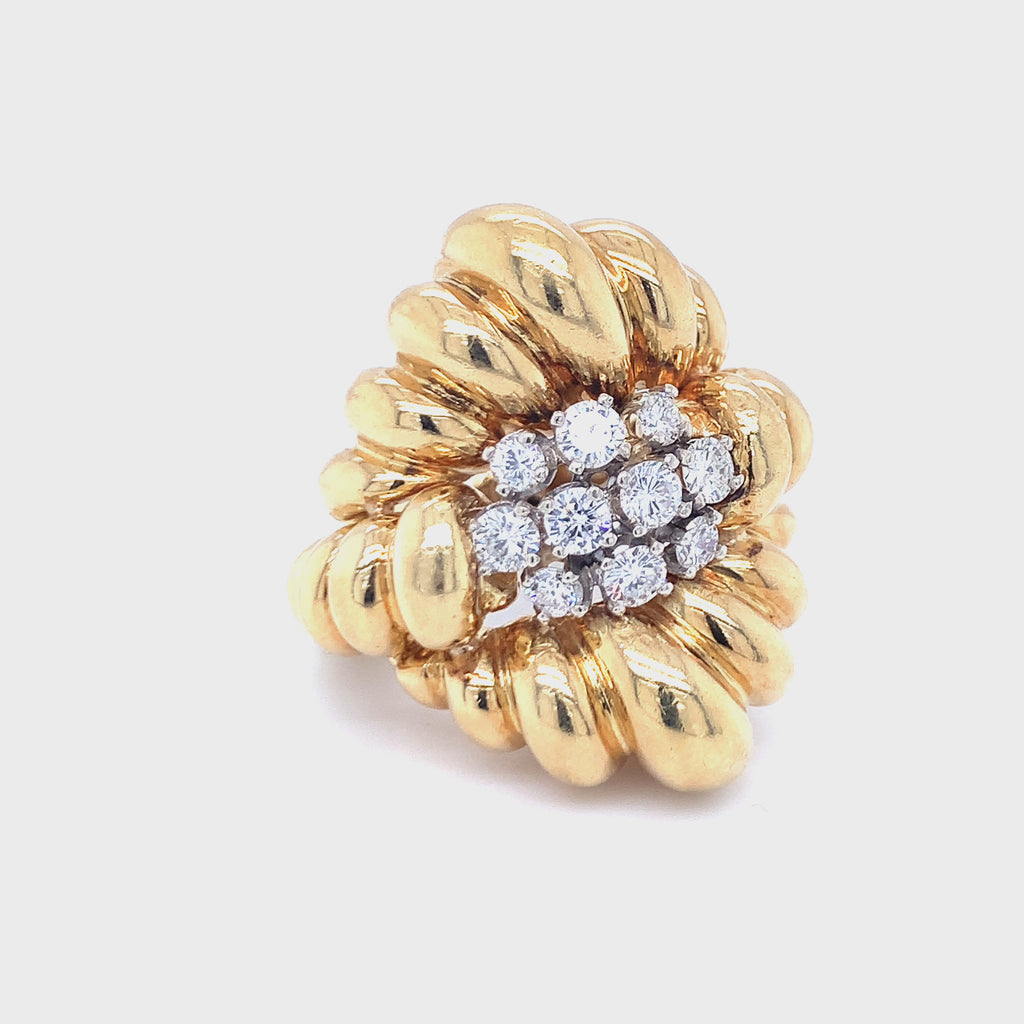 Diamond 18K Yellow Gold Fluted Ring