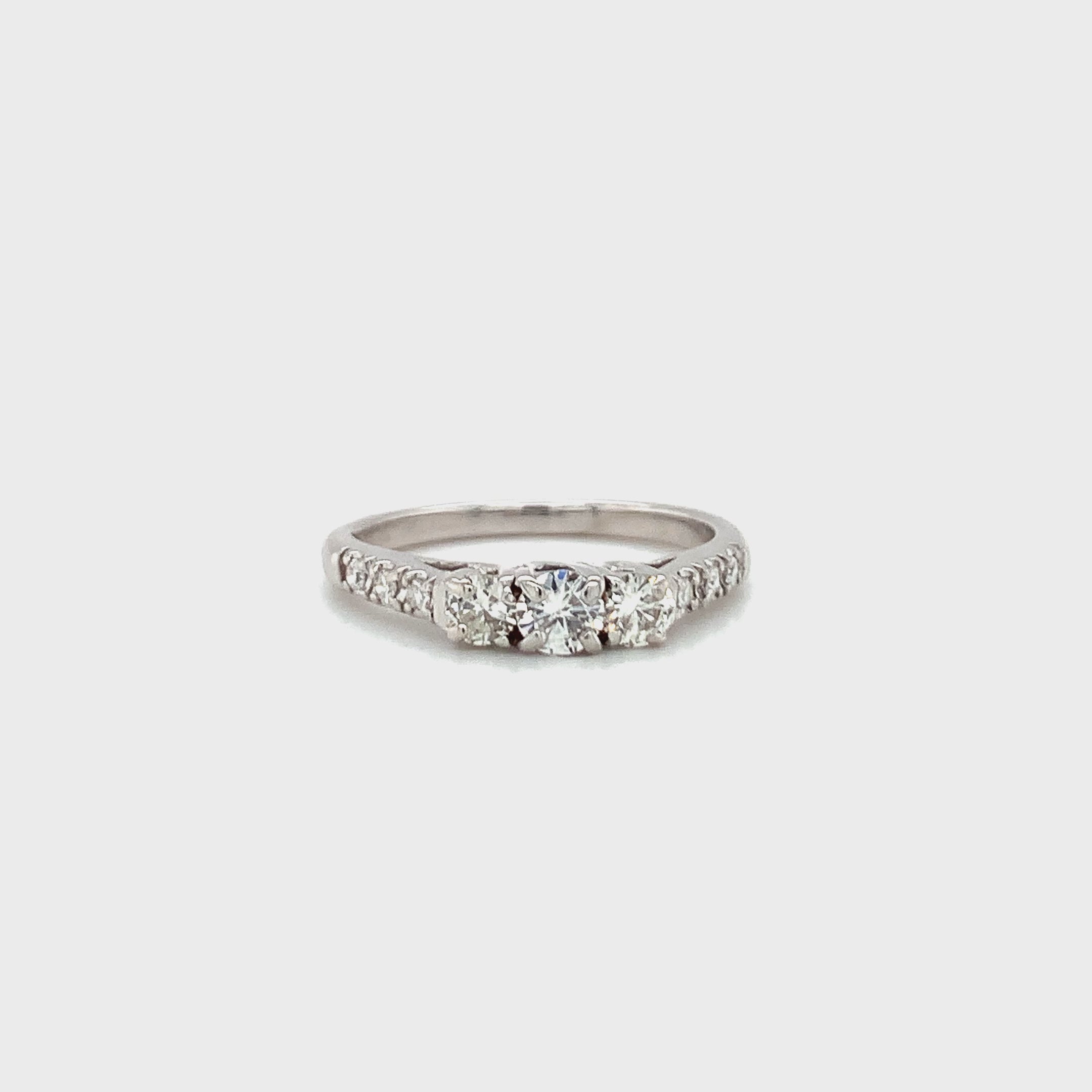 14K White Gold Three-Stone Diamond Ring