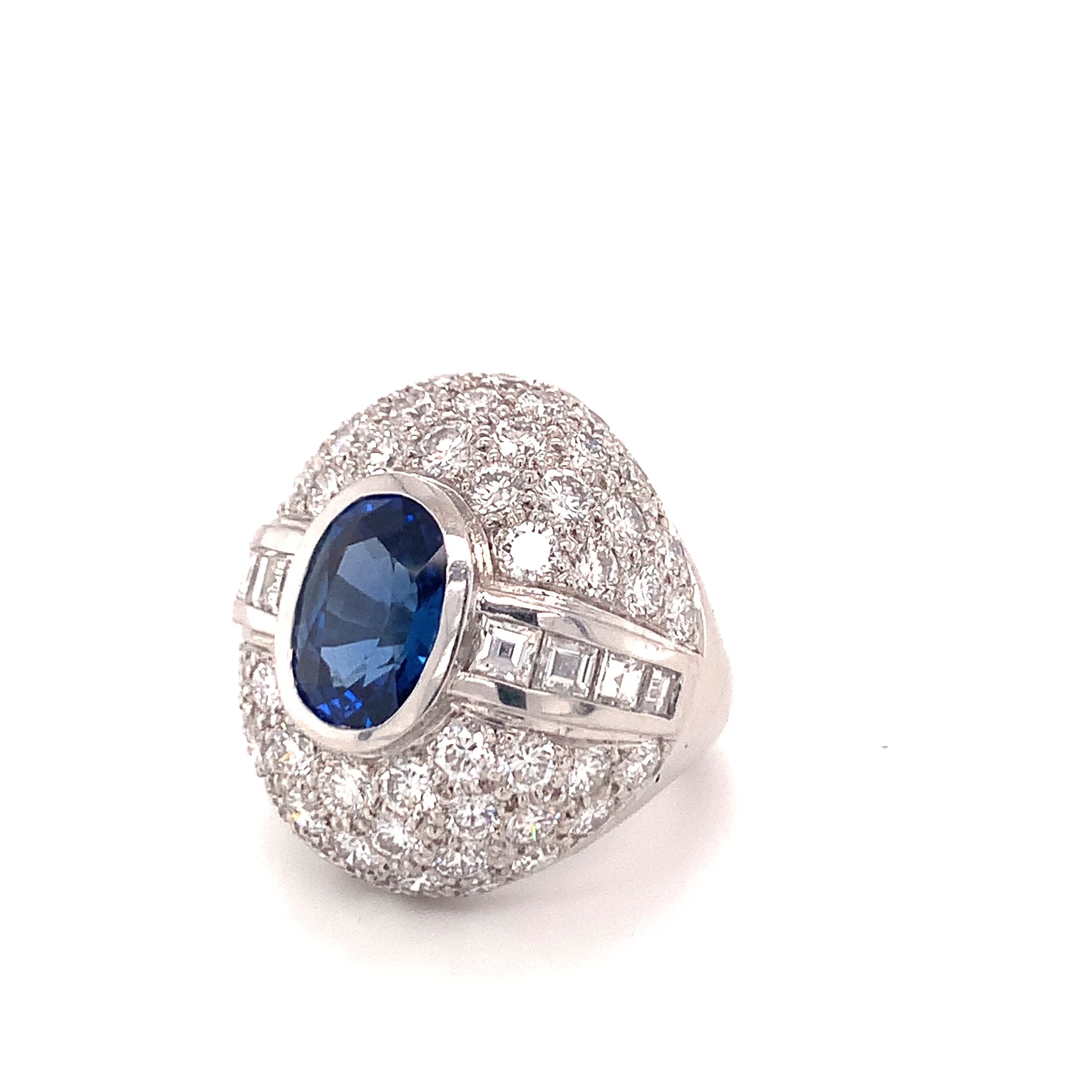 Sapphire and Diamond Platinum Bombe Ring, circa 1980s