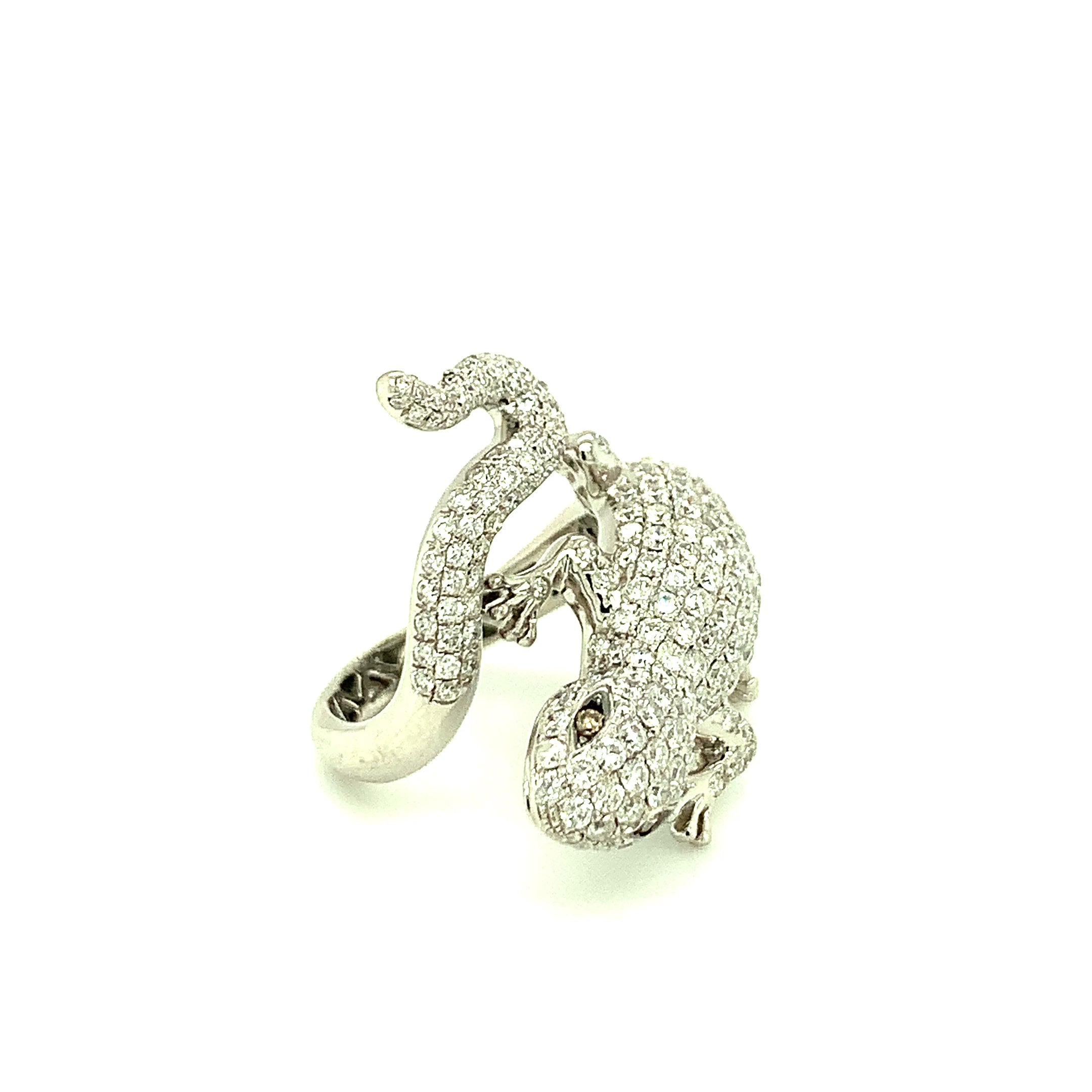 Diamond Pave Salamander 18K White Gold Ring, circa 1970s
