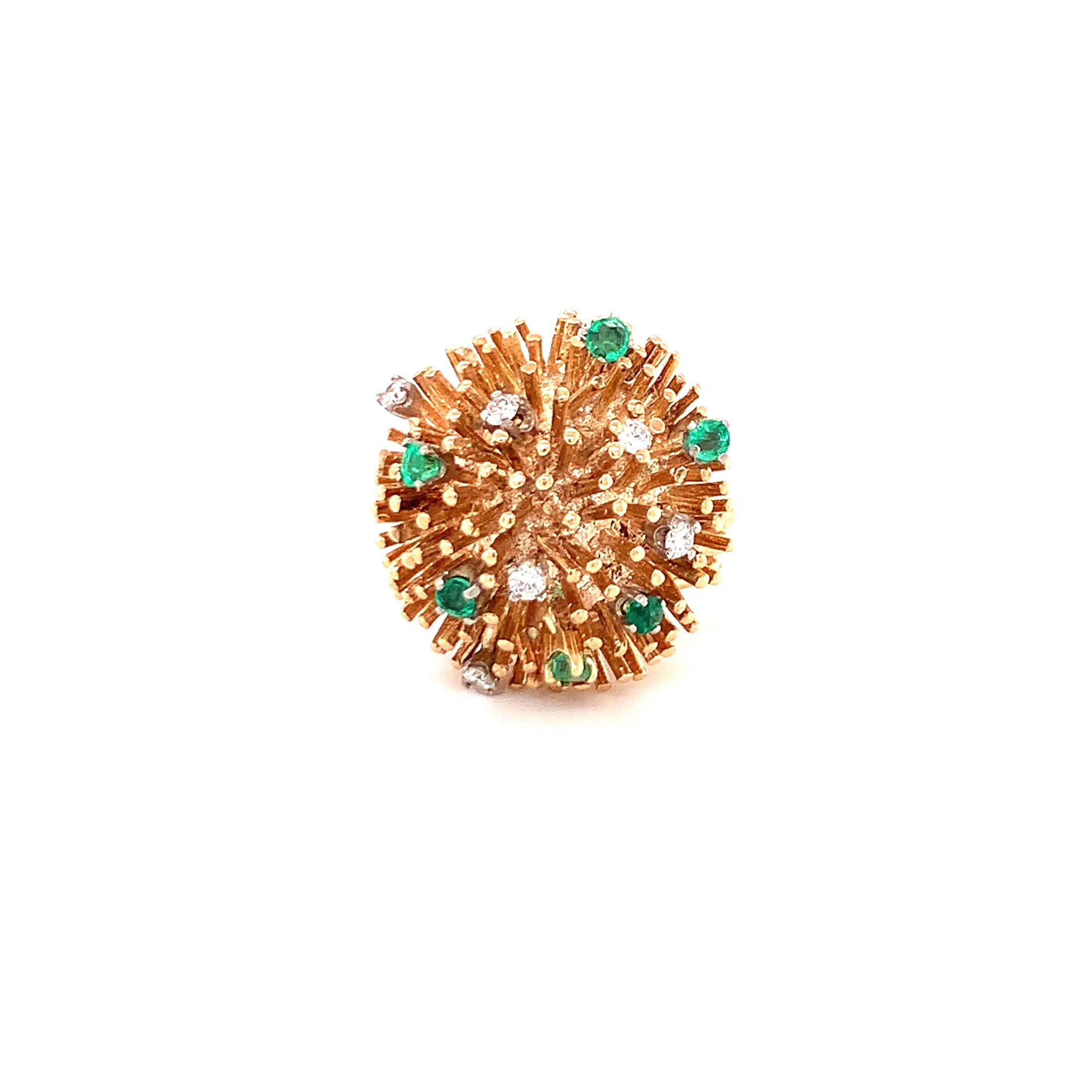 Diamond and Emerald 14K Yellow Gold Starburst Ring