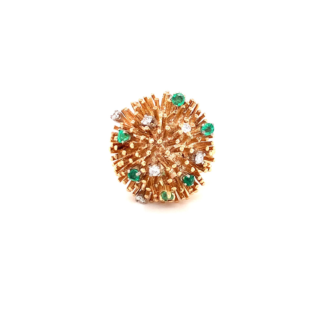 Diamond and Emerald 14K Yellow Gold Starburst Ring