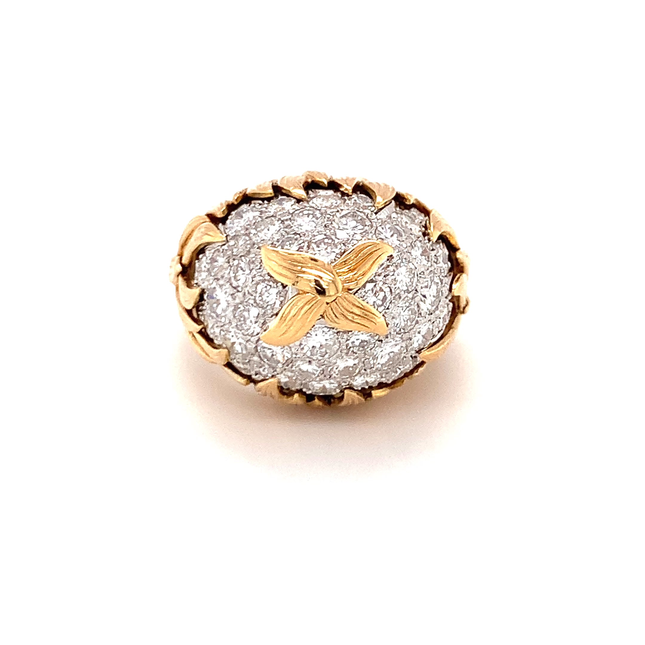 Diamond Pave Dome 18K Yellow Gold Ring, circa 1960s
