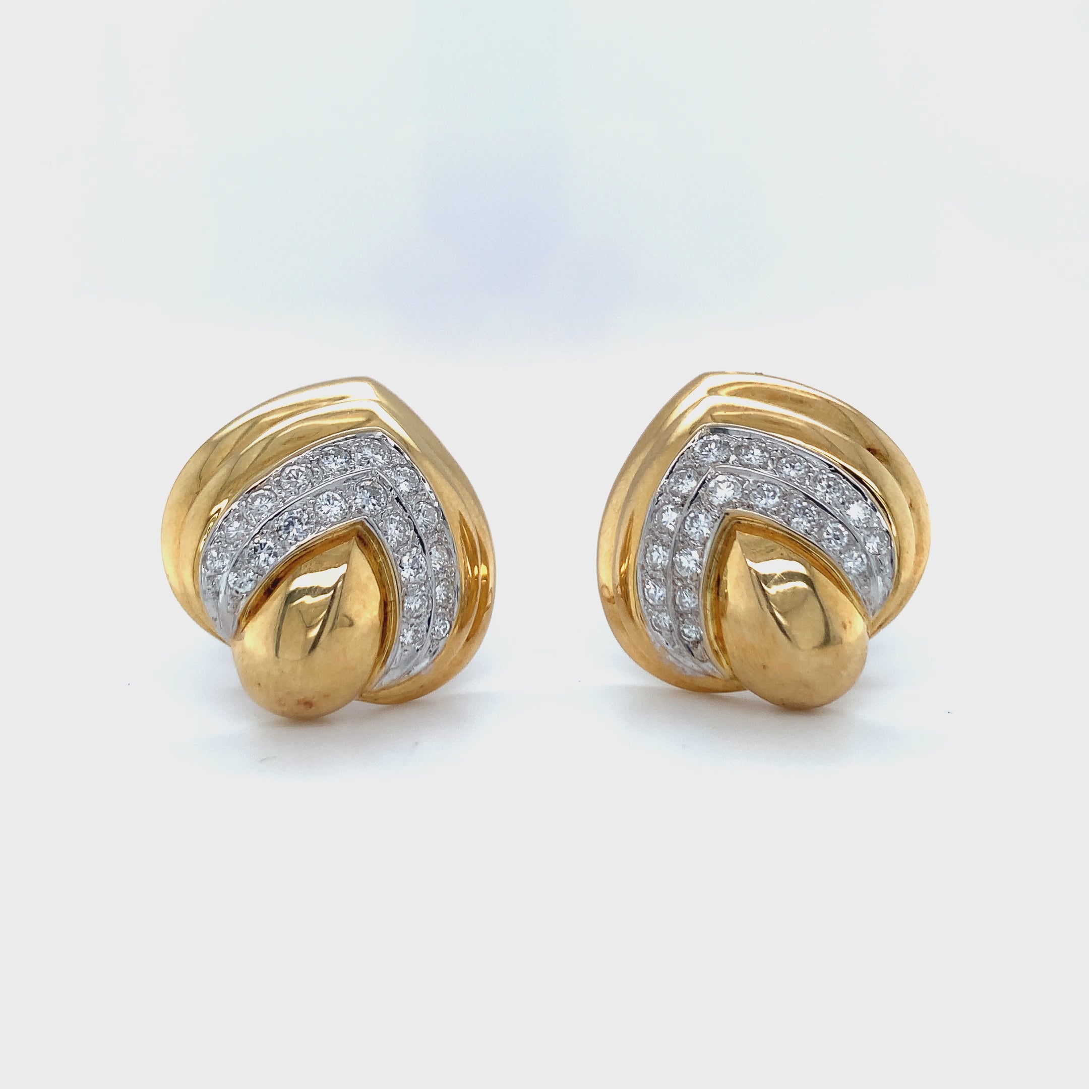 Diamond 18K Yellow Gold Earclips, circa 1970s