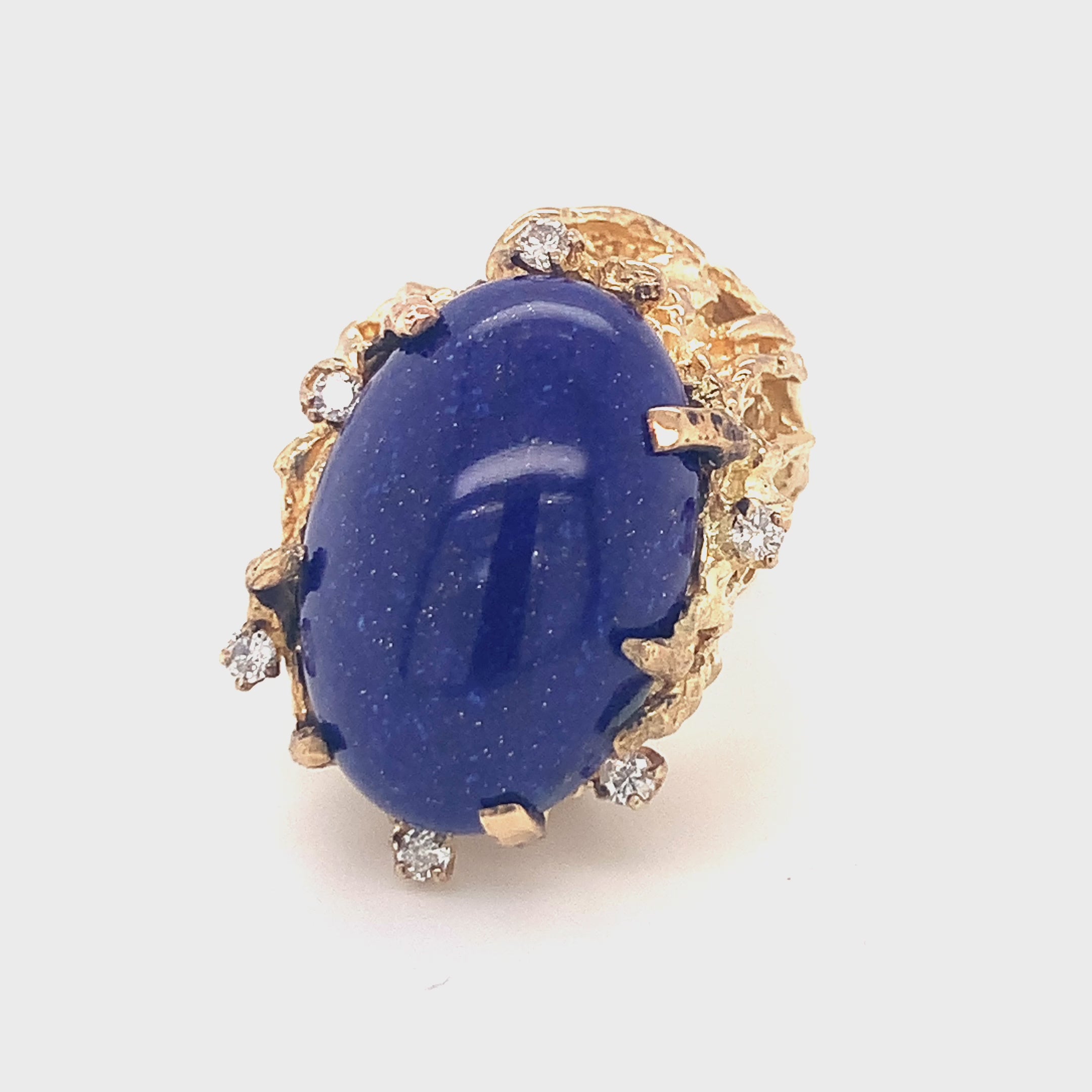 Lapis Lazuli and Diamond 14K Yellow Gold Ring, circa 1960s