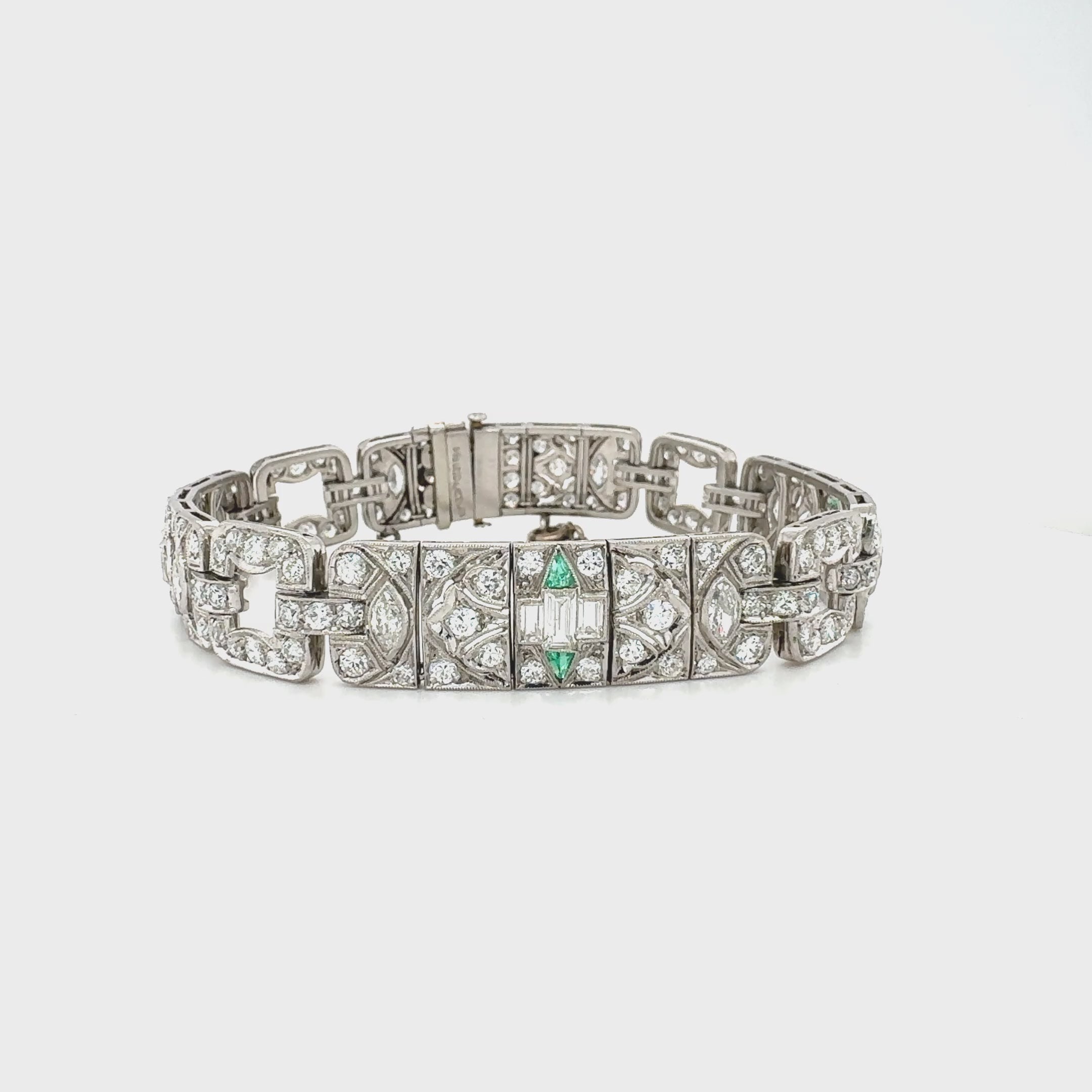 ART DECO PLATINUM DIAMOND AND EMERALD BRACELET
