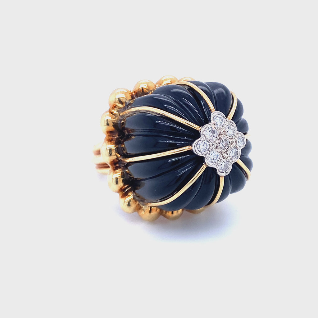 Black Onyx and Diamond 18K Yellow Gold Ring