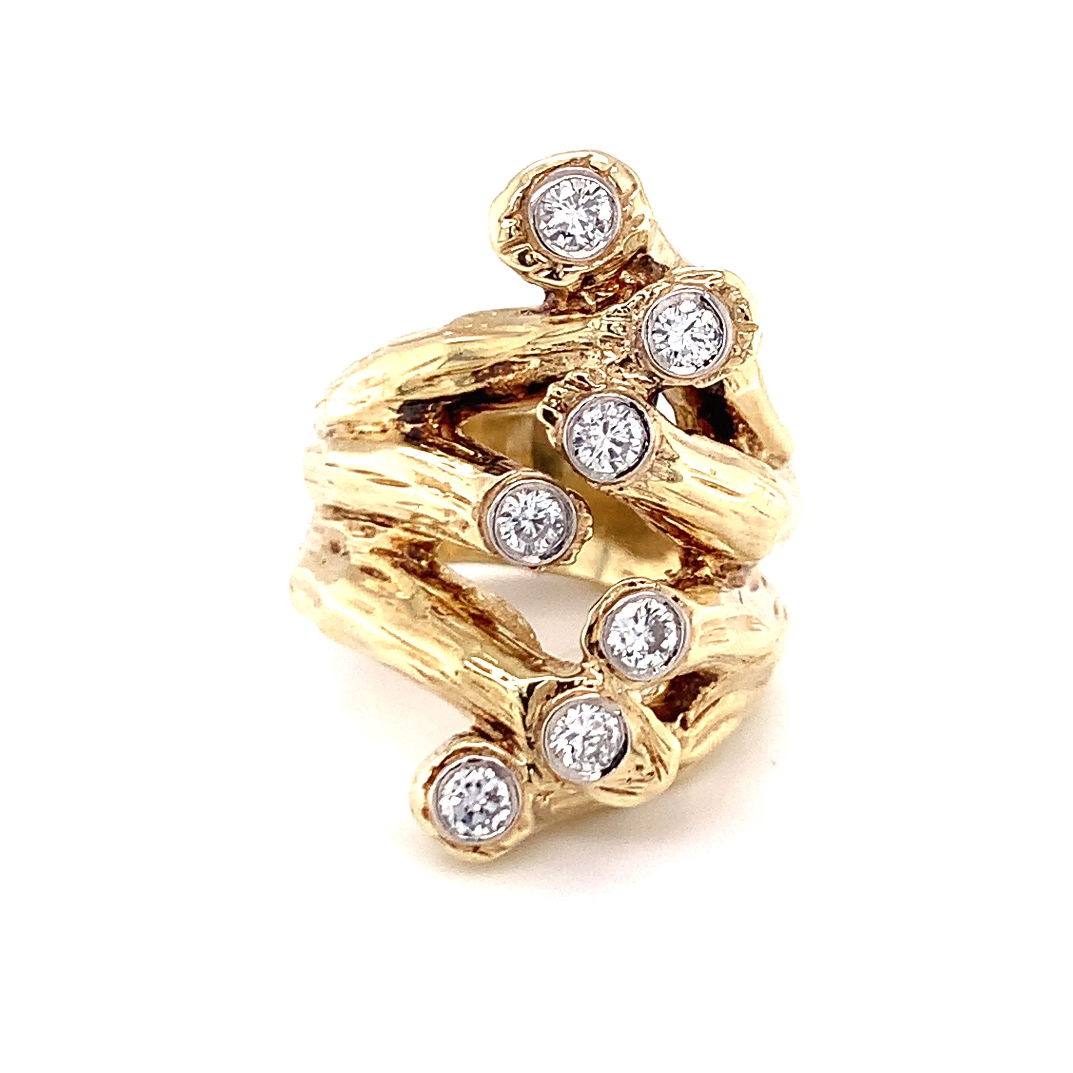 Naturalistic Designed Diamond 14K Yellow Gold Ring, circa 1960s