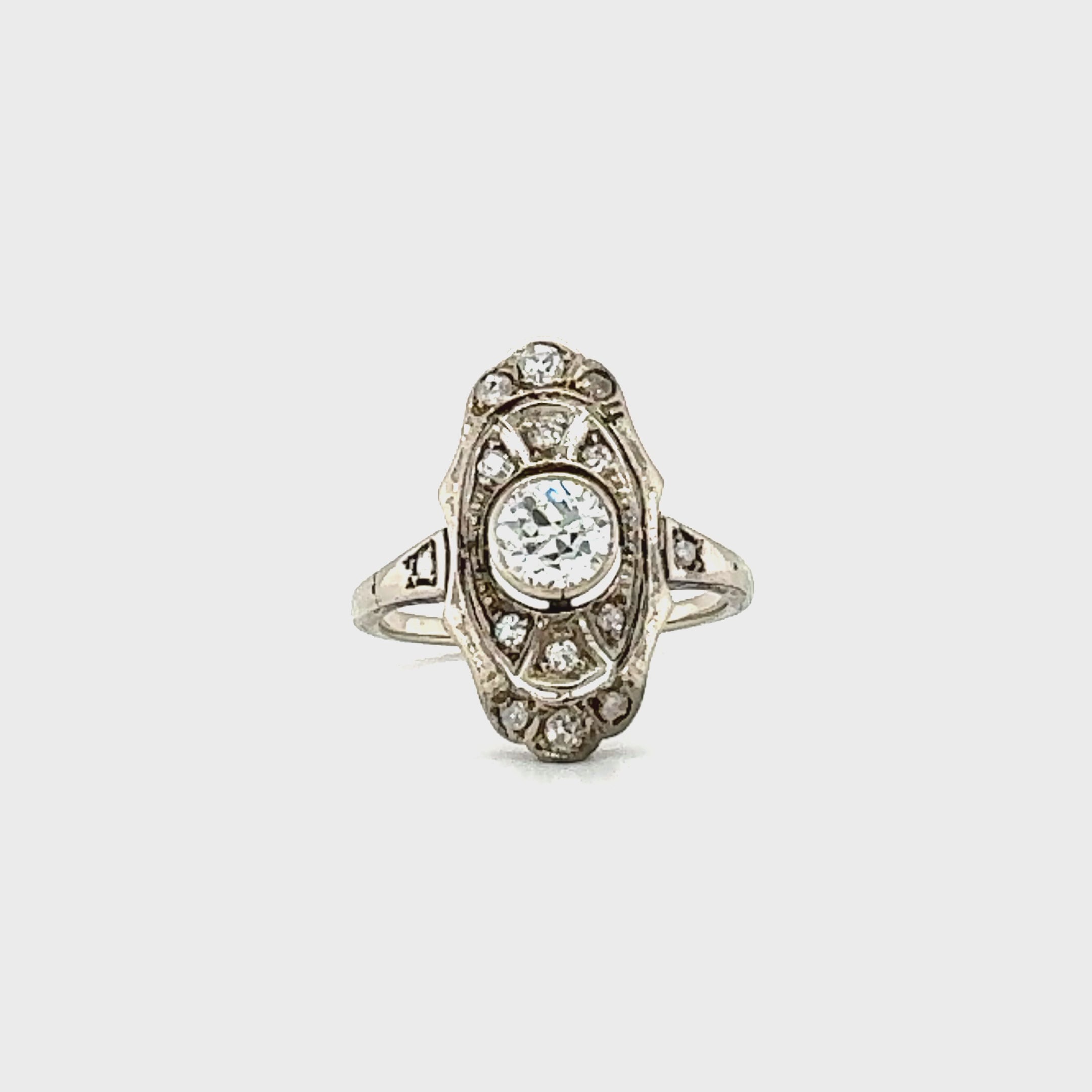 Edwardian 14K White Gold Diamond Filigree Ring