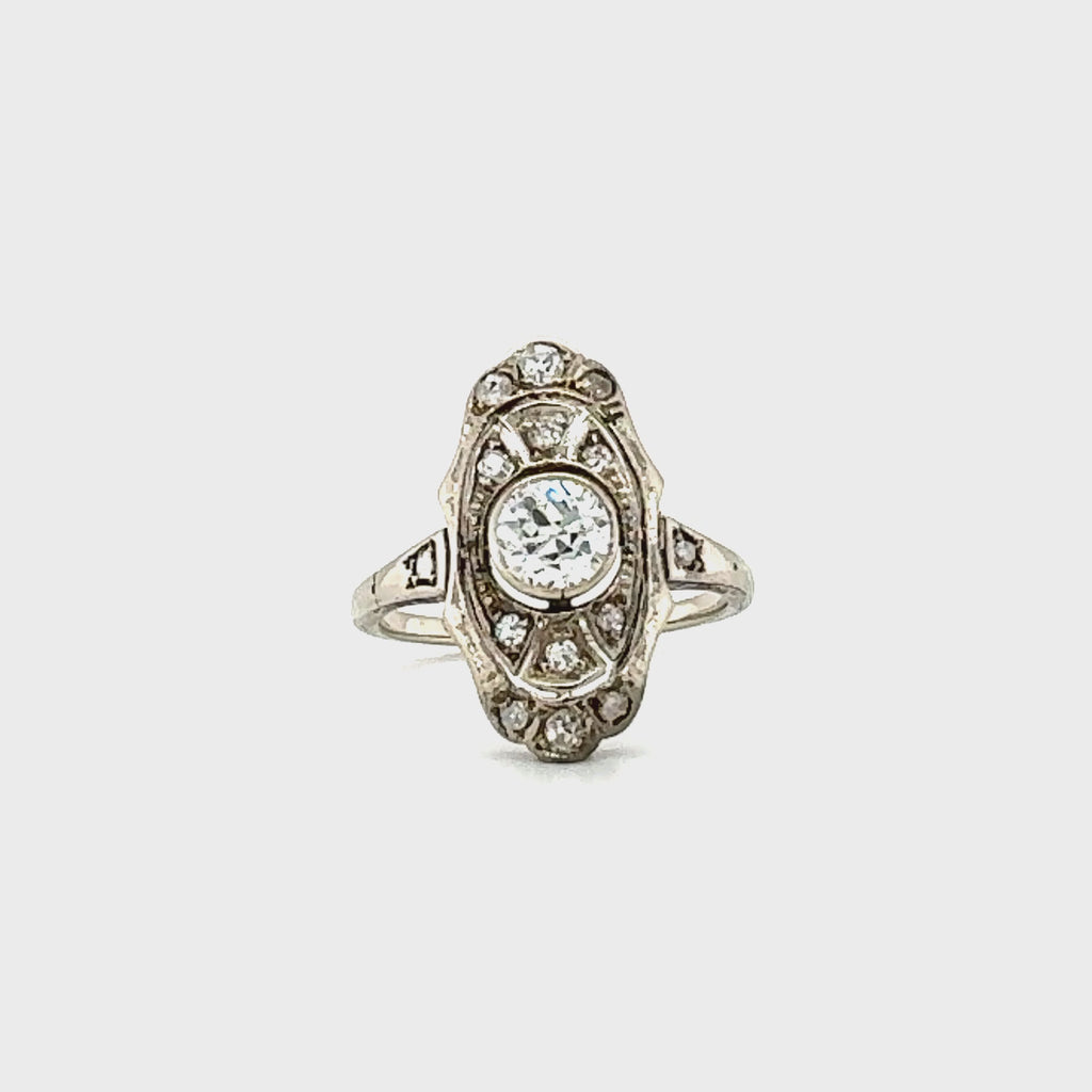 Edwardian 14K White Gold Diamond Filigree Ring