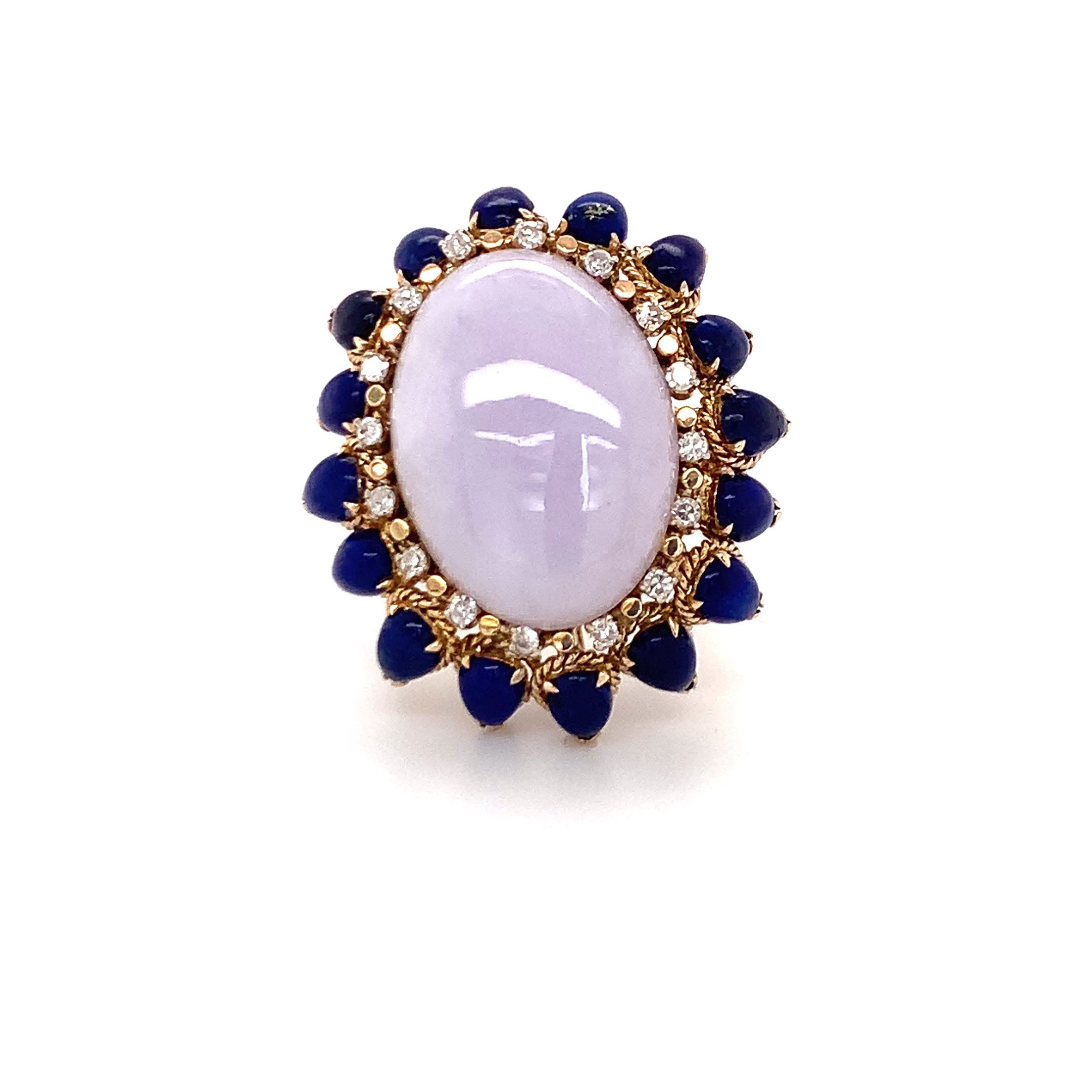 Lavender Jade, Lapis Lazuli and Diamond Yellow Gold Cocktail Ring, circa 1960s