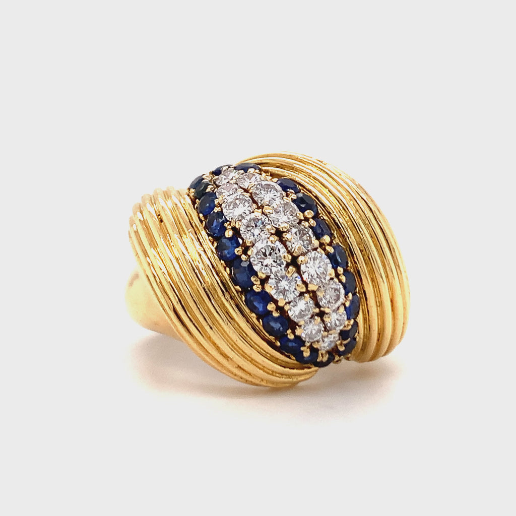 Diamond and Sapphire 18K Yellow Gold Ring, circa 1960