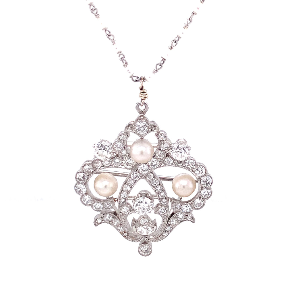 Platinum Diamond and Pearl Pendant, circa 1910