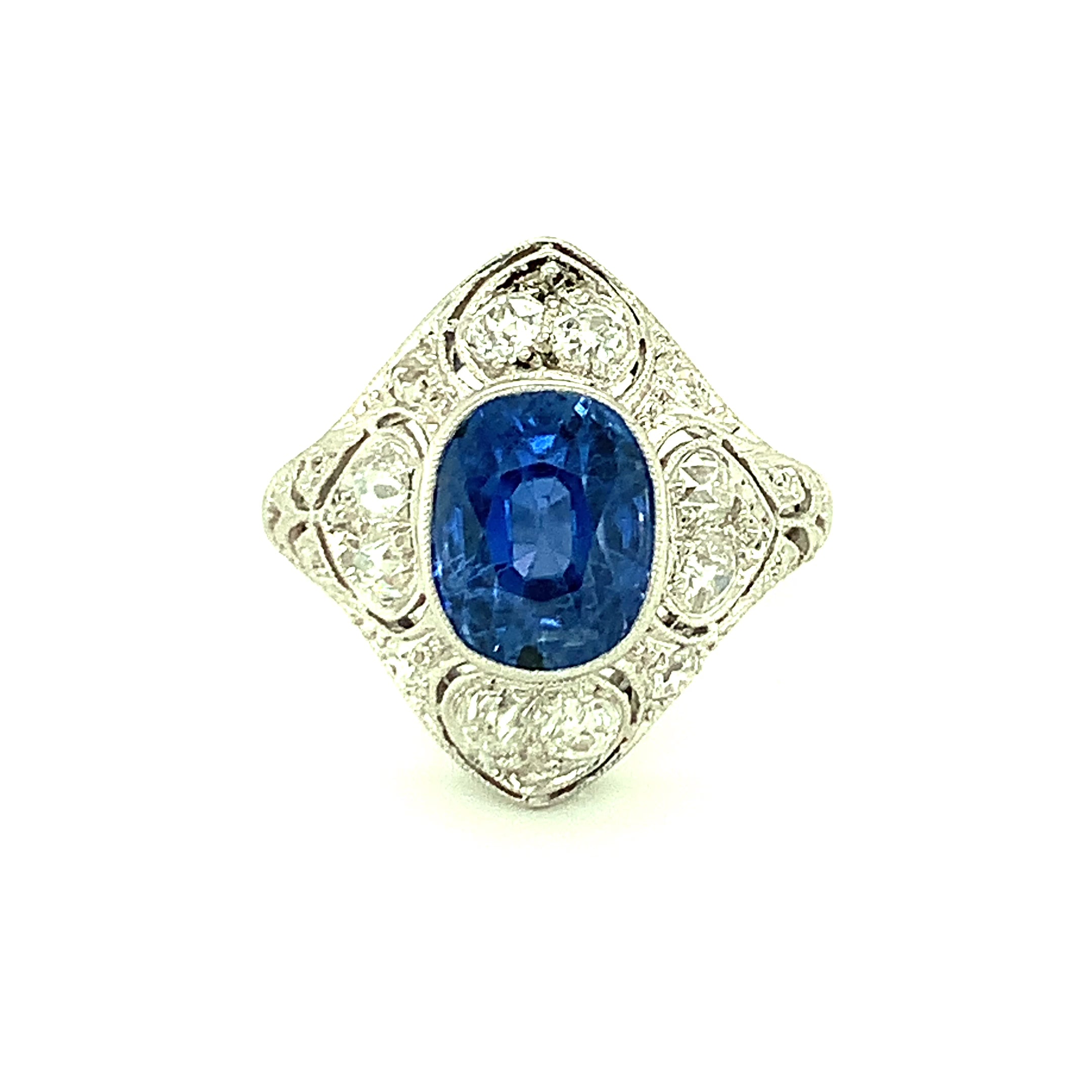 Edwardian Sapphire and Diamond Platinum Ring, circa 1910