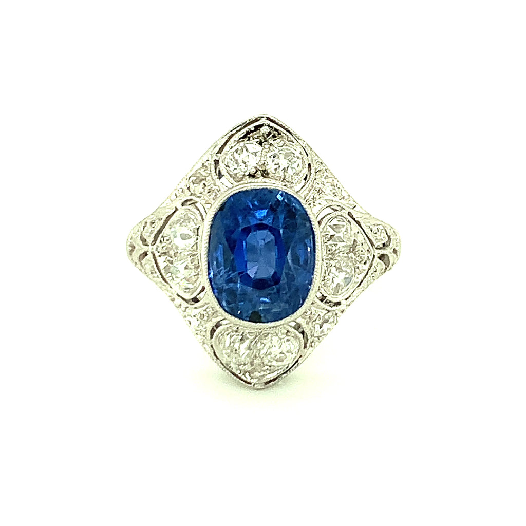 Edwardian Sapphire and Diamond Platinum Ring, circa 1910