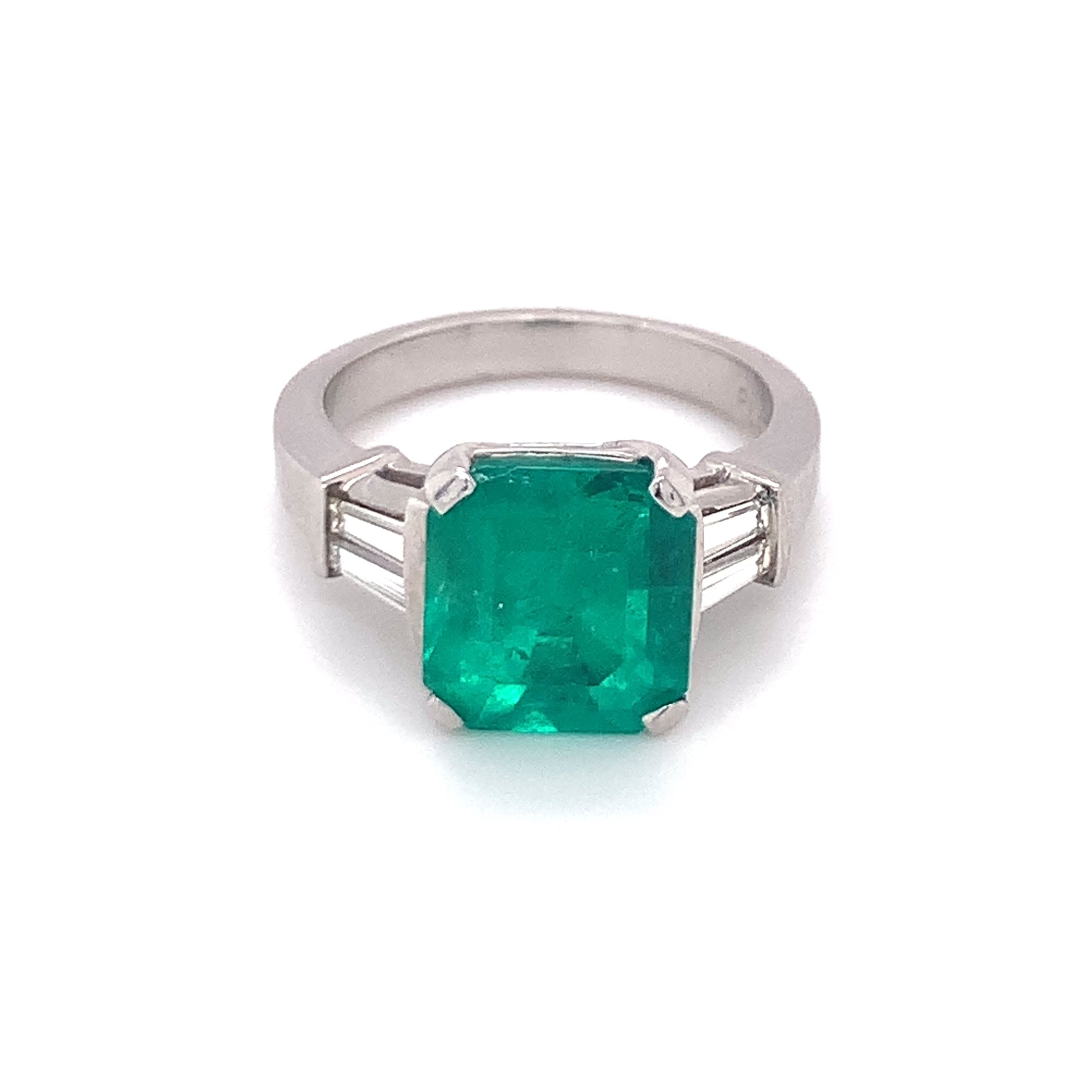 Gia Certified 3.20 Ct. Colombian Emerald and Diamond Platinum Ring