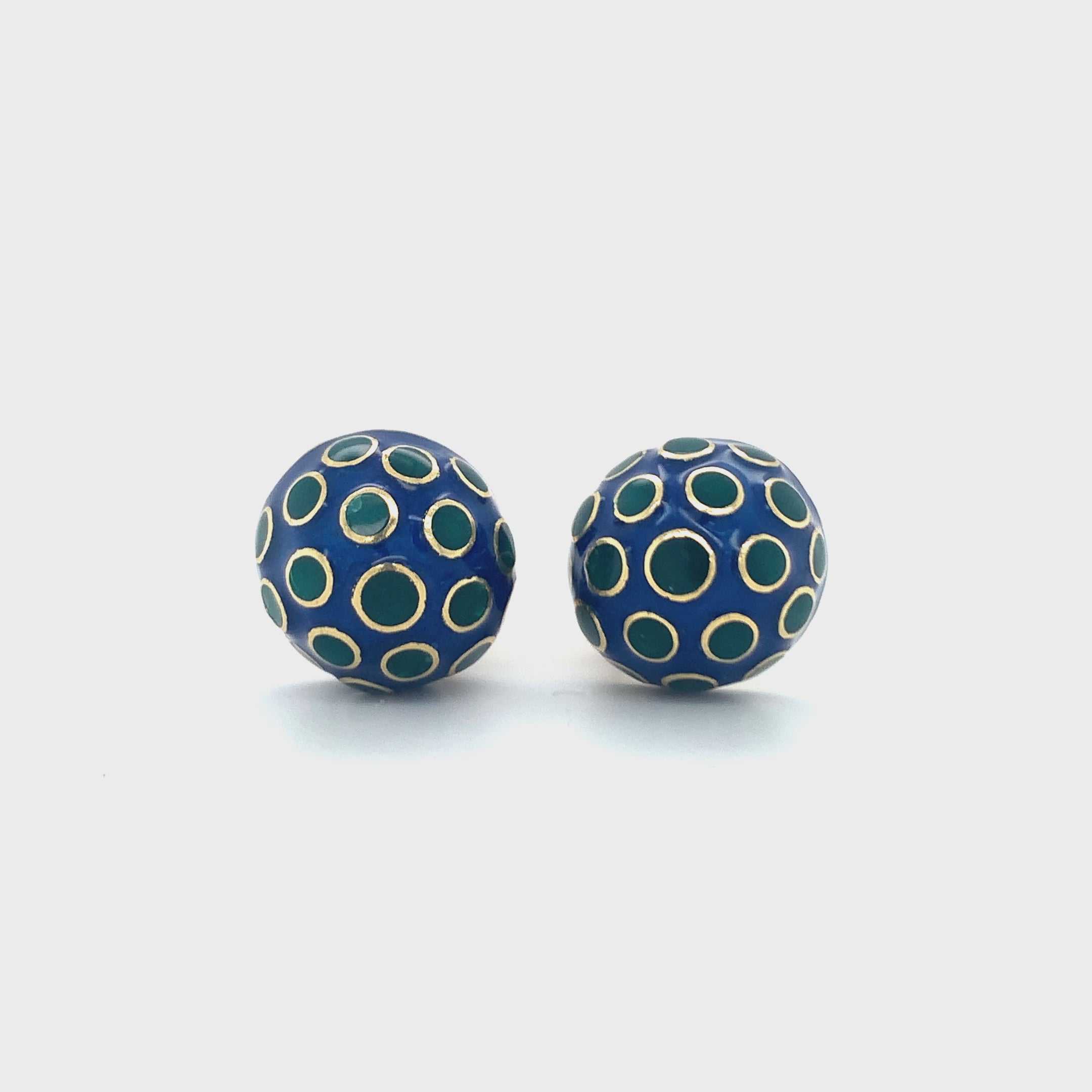 Enamel 18K Yellow Gold Button Earrings