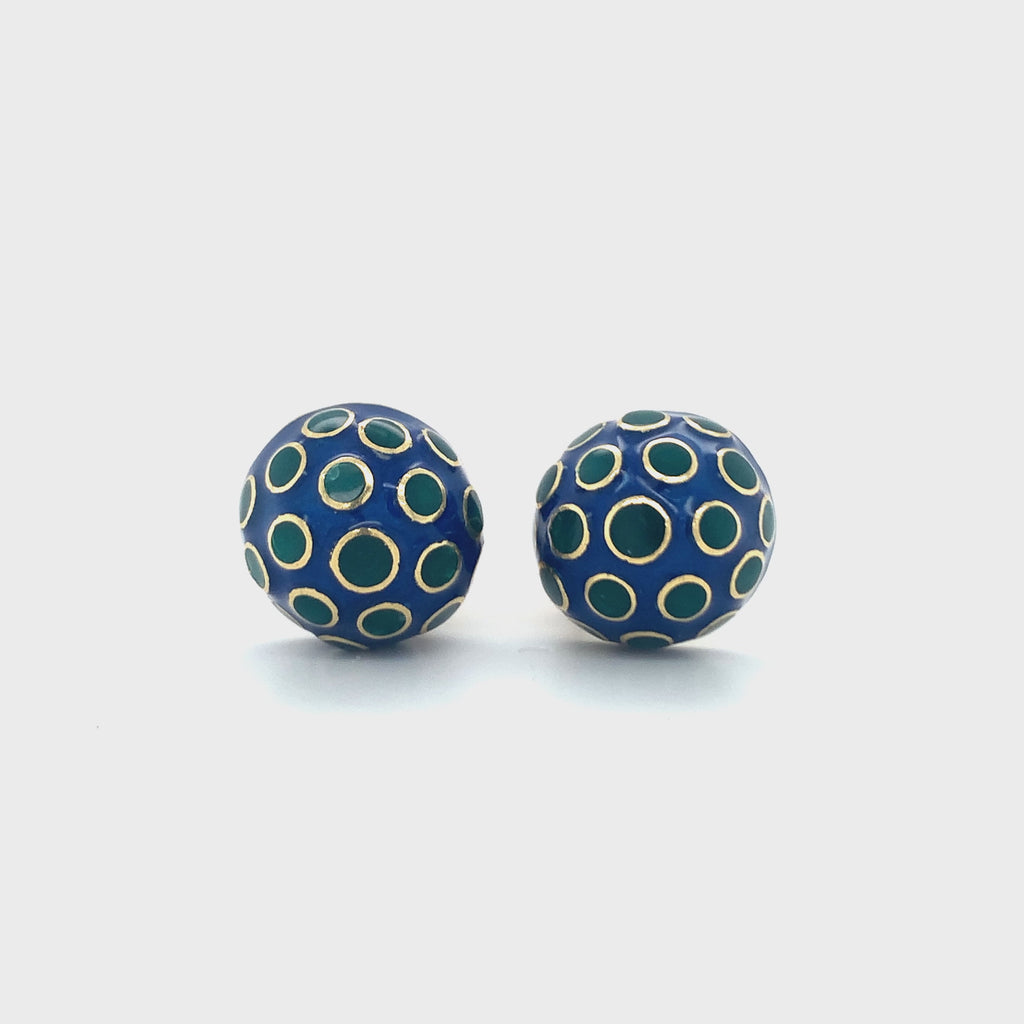 Enamel 18K Yellow Gold Button Earrings