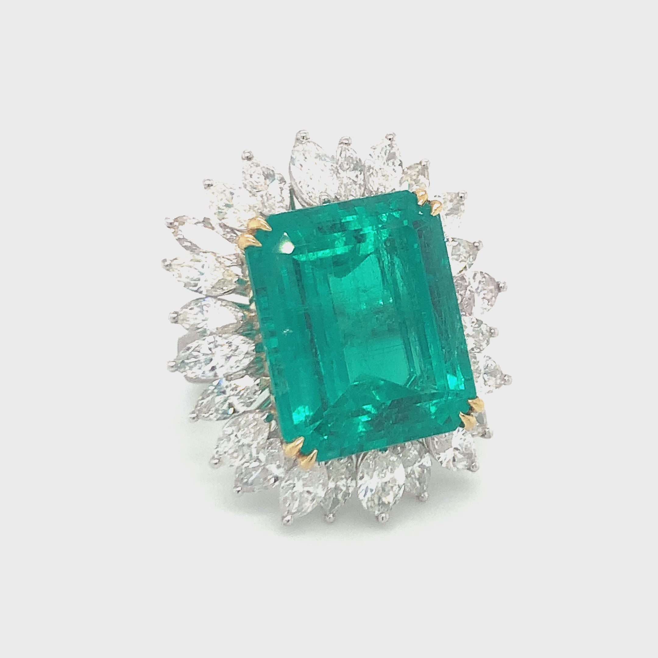 Emerald and Diamond Platinum and Gold Ring