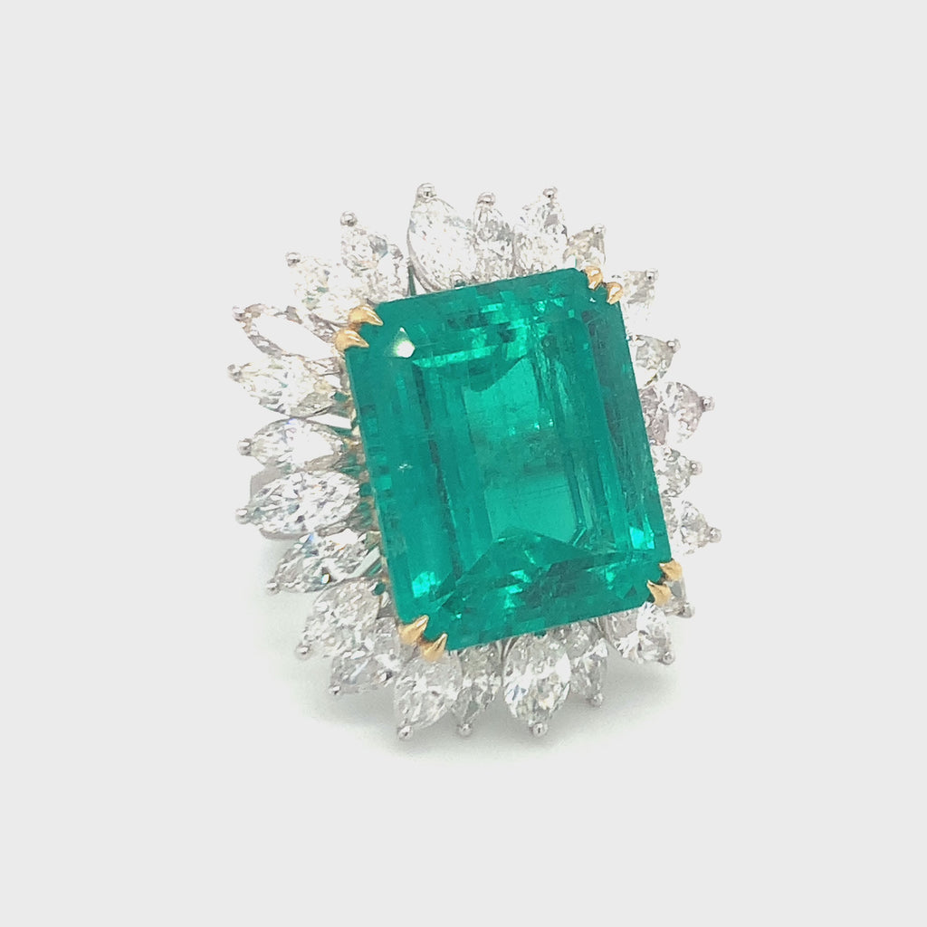 Emerald and Diamond Platinum and Gold Ring