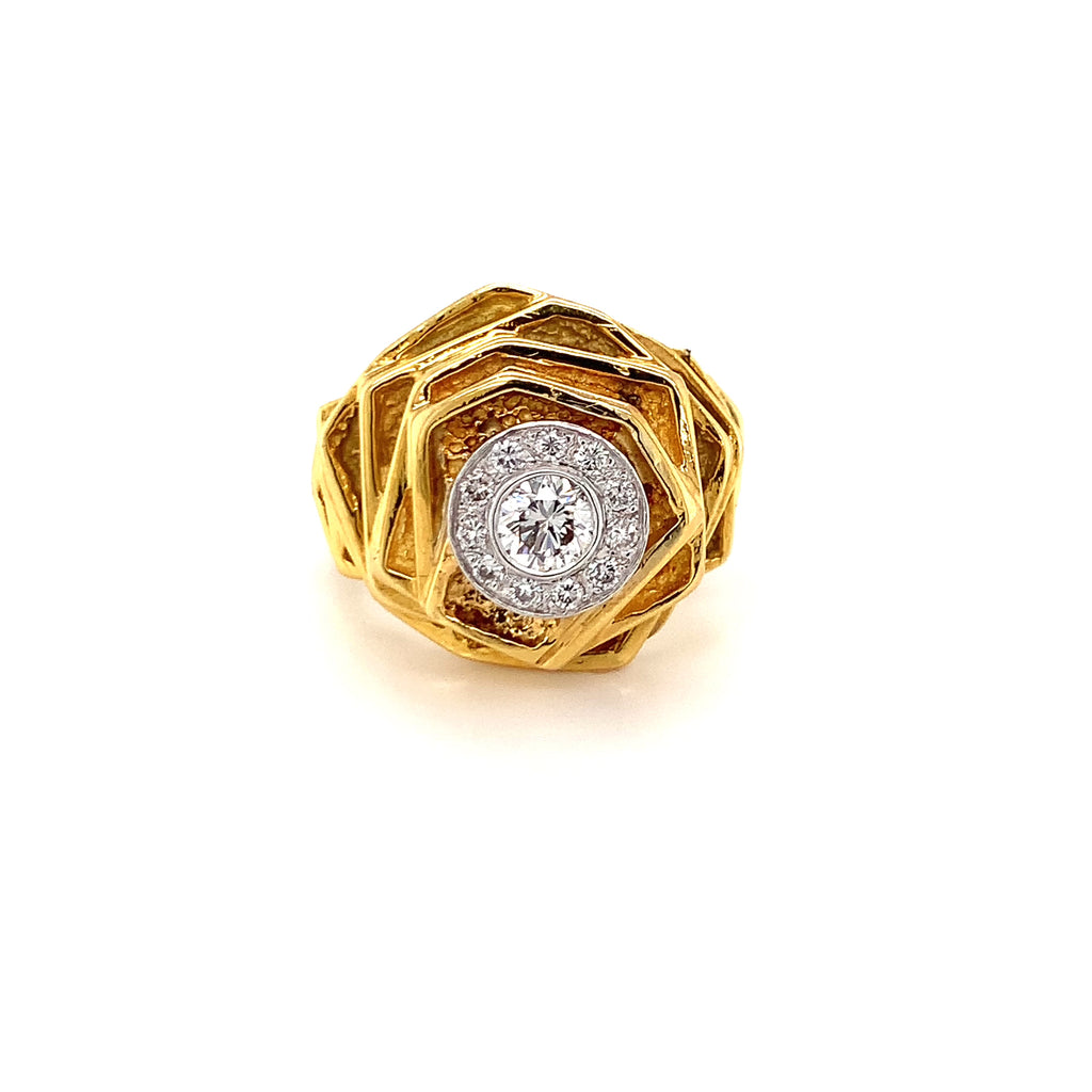 Diamond 18K Yellow Gold Cocktail Ring, circa 1970s