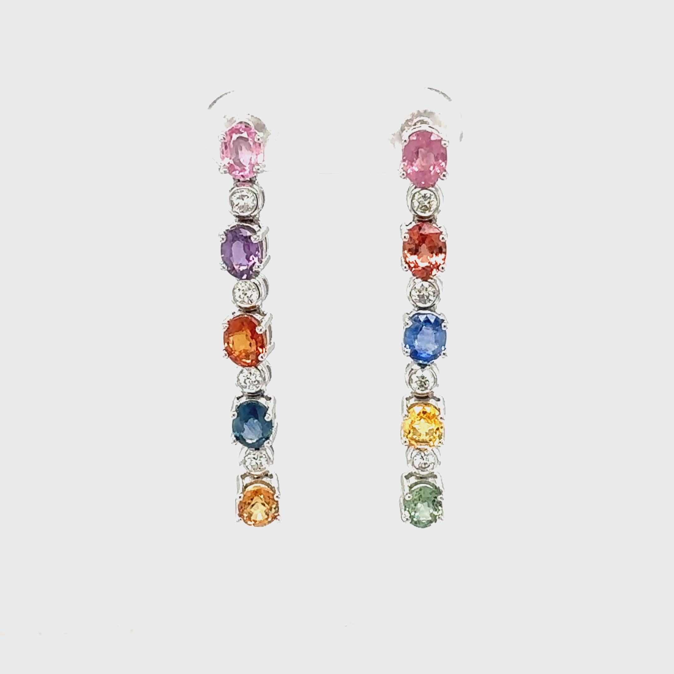 18K White Gold Multi-Color Sapphire and Diamond Earrings